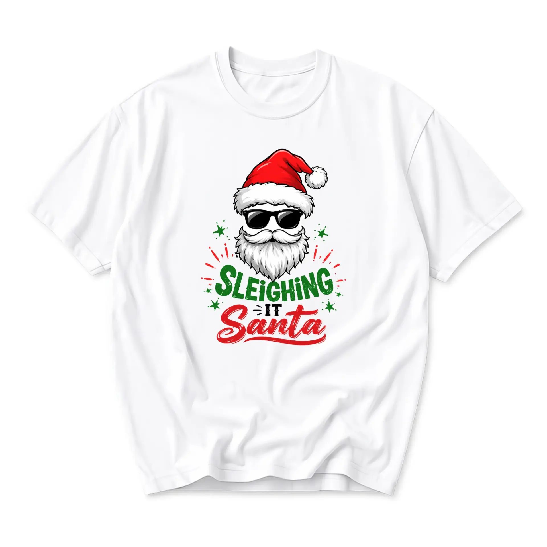 Funny Shirt Sleighing It Santa Graphic Tee Unisex Crew Neck Holiday Apparel