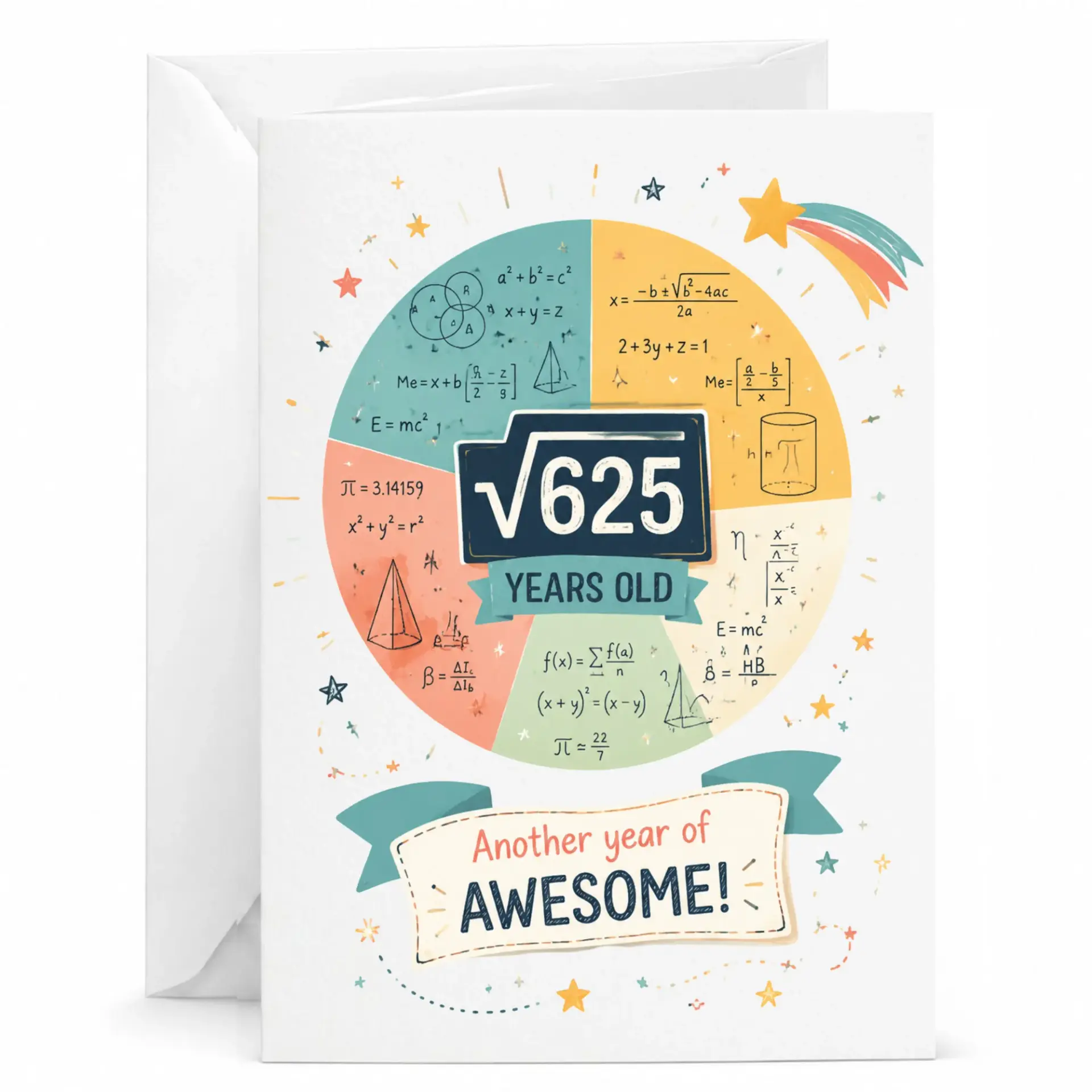 Funny Birthday Card Mathematical Equations Square Root 625 25th Birthday Greeting Card for Math Lover Gift