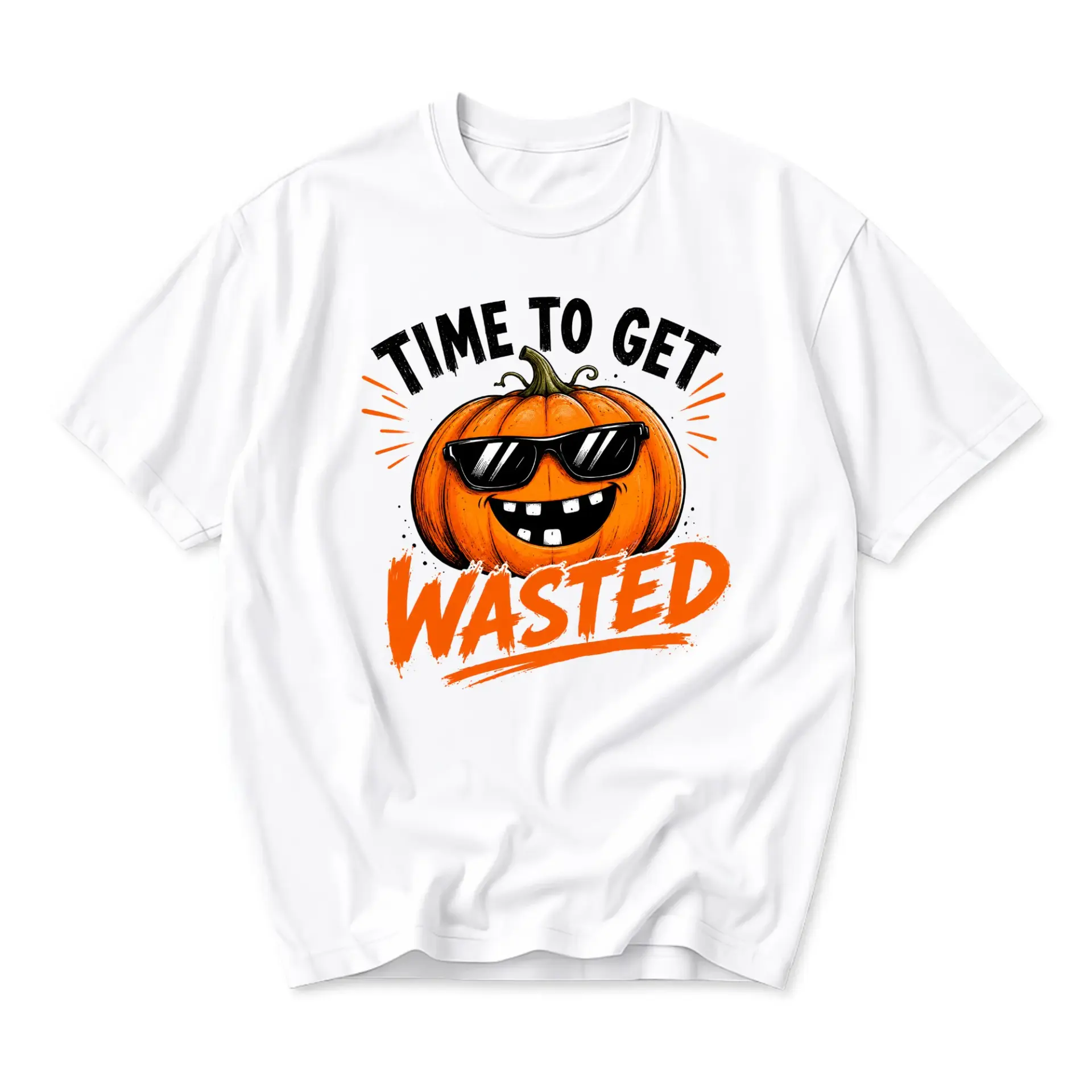 Funny Shirt Time to Get Wasted Pumpkin Graphic Tee Unisex Casual Crew Neck Soft Cotton Blend Everyday Outfit