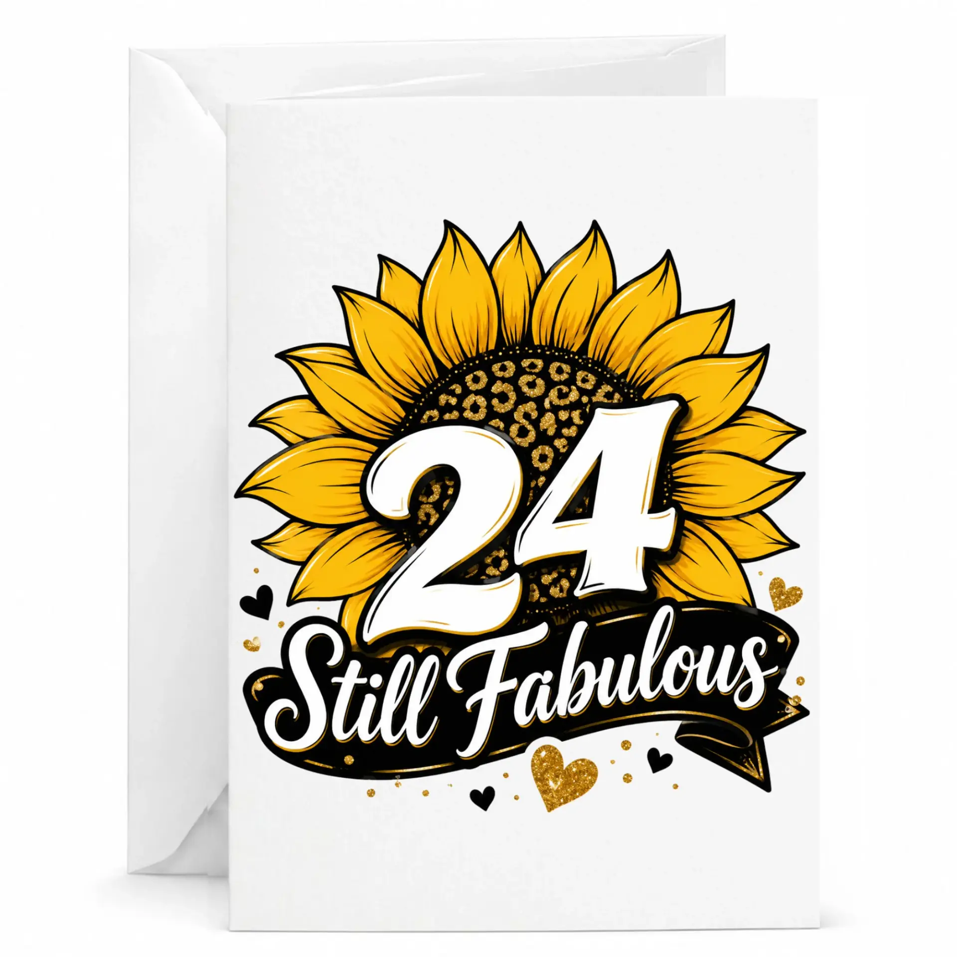 Birthday Card 24 Still Fabulous Sunflower Leopard Print Design Fun Festive Greeting Card for Twenty Fourth Birthday