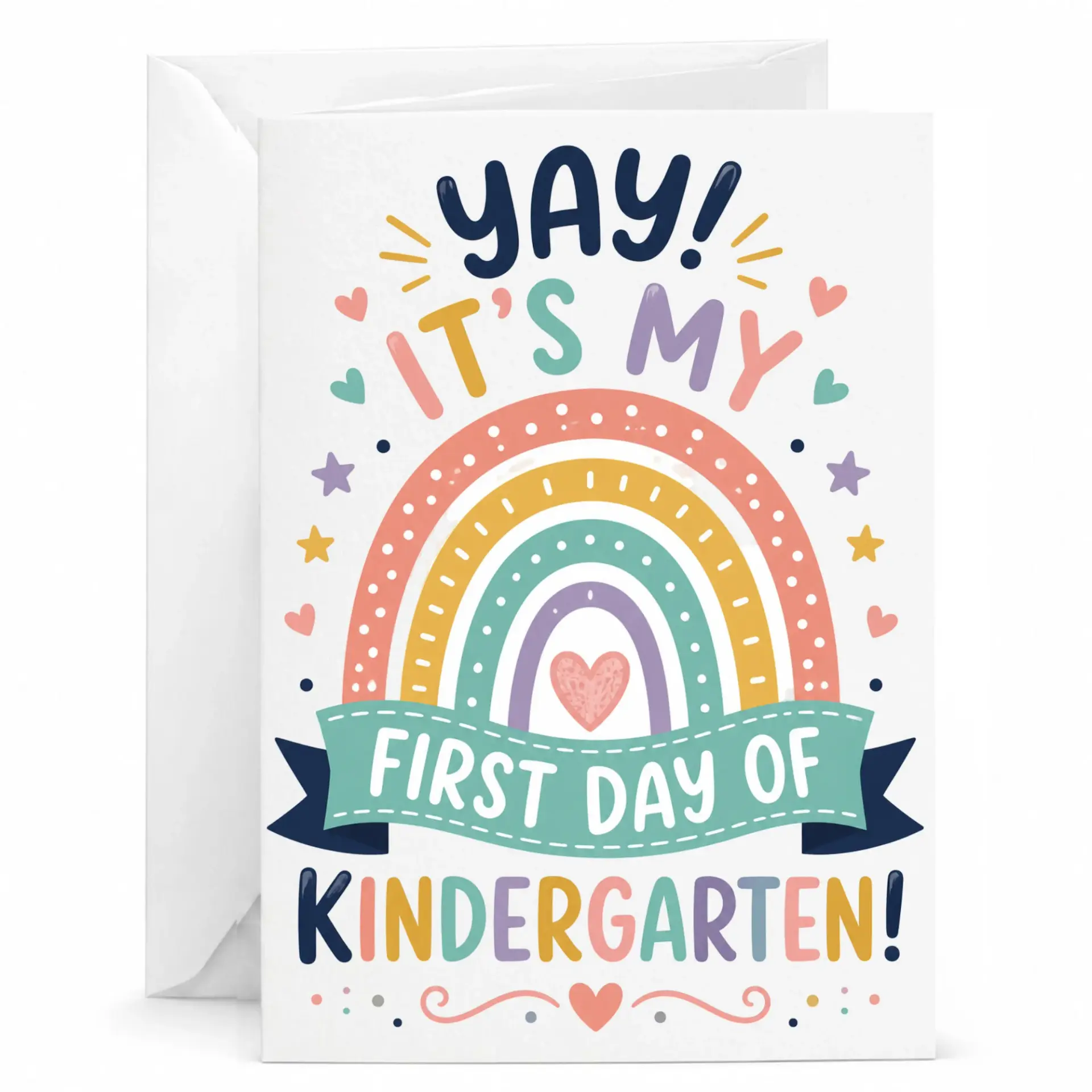 Greeting Card Yay It Is My First Day of Kindergarten Note with Matching Envelope for Milestone Achievement