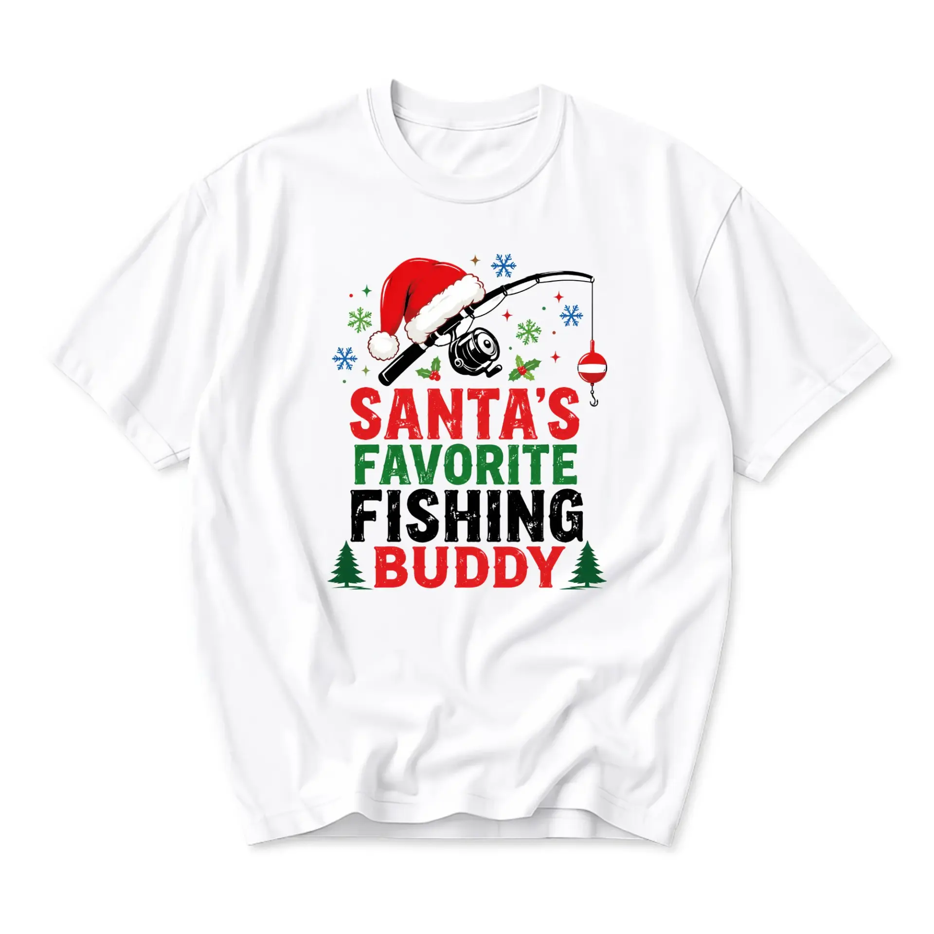 Funny Shirt Santa's Favorite Fishing Graphic Tee Holiday Seasonal Unisex Crew Neck Casual Cotton Top