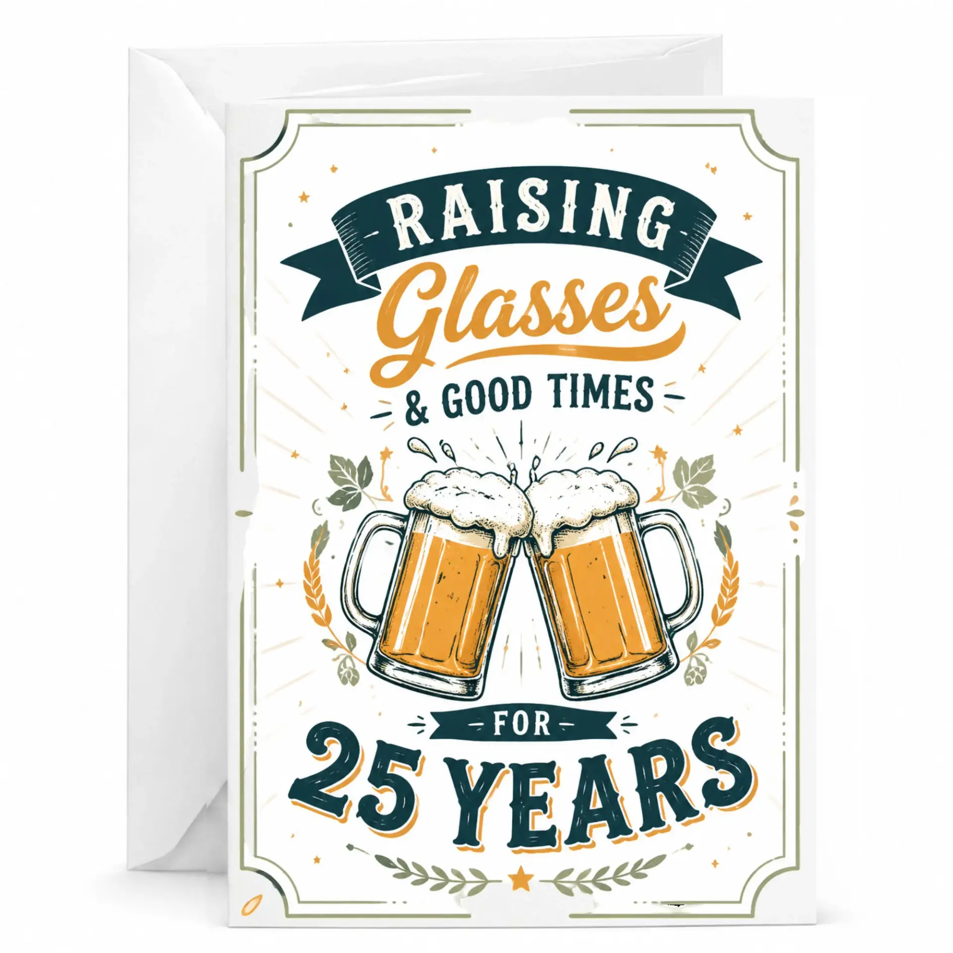 Funny 25th Anniversary Card Raising Glasses and Good Times Greeting Card for Couple or Friend Milestone Celebration