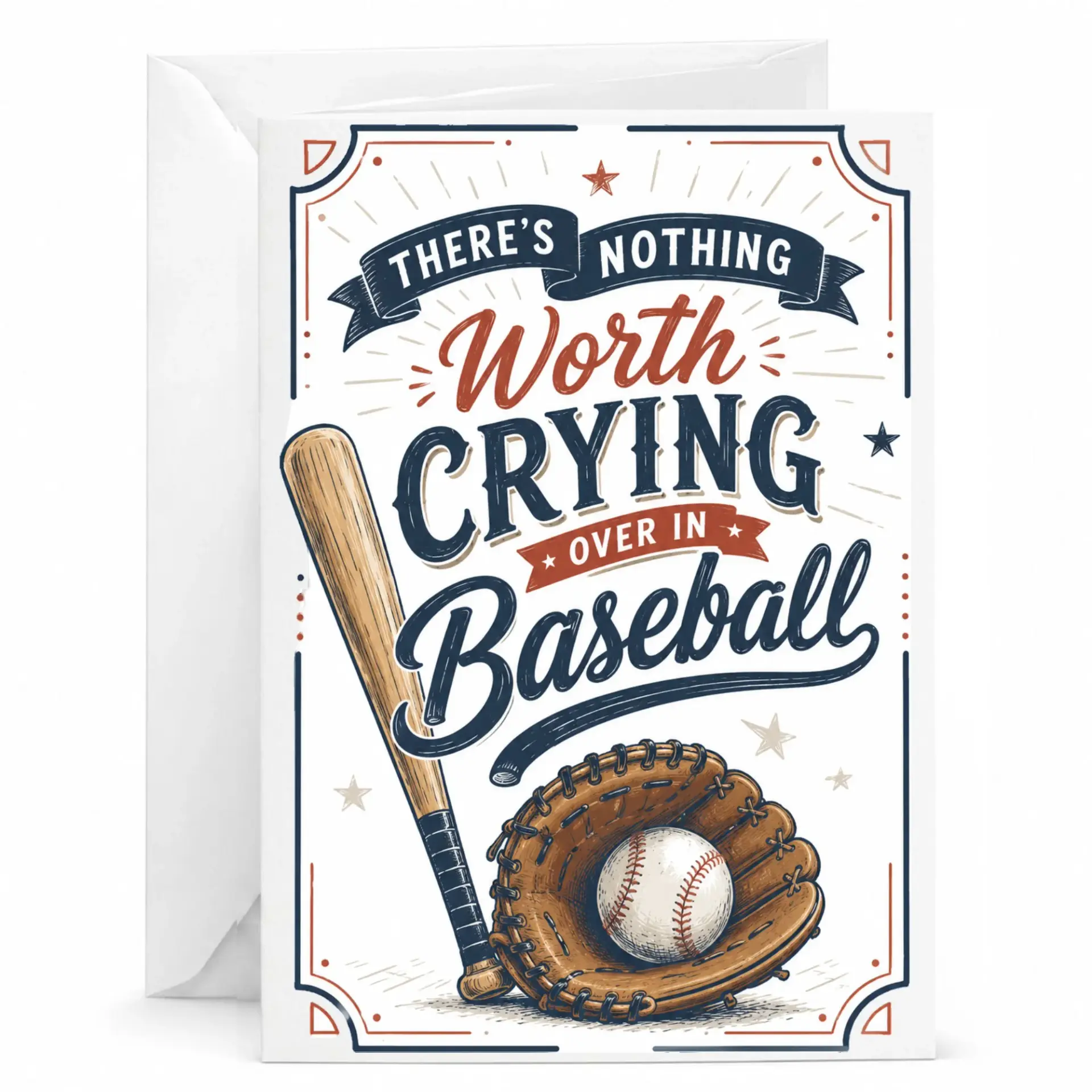 Funny Baseball Greeting Card with Envelope Sports Themed for Encouragement and 5x7 Inches