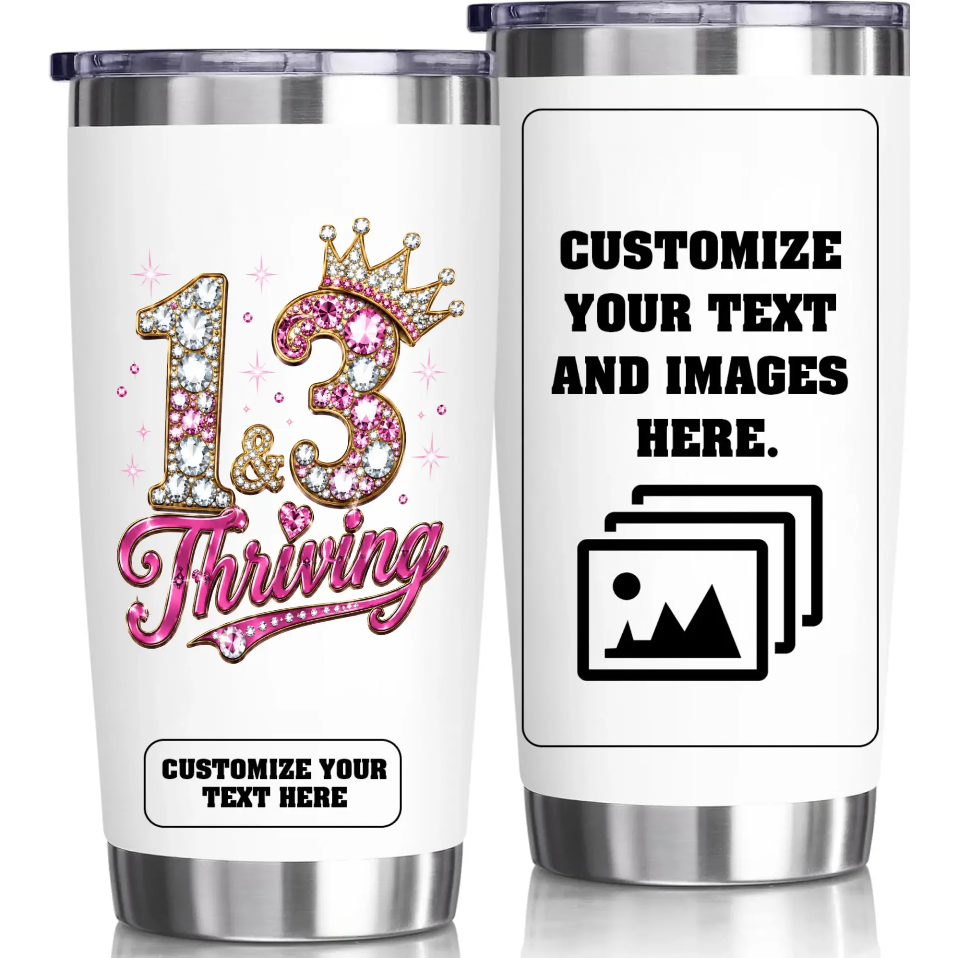 Stainless Steel Tumbler 20oz Insulated Cup Custom Design 13 and Thriving Graphic for Travel Coffee Tea Office Use