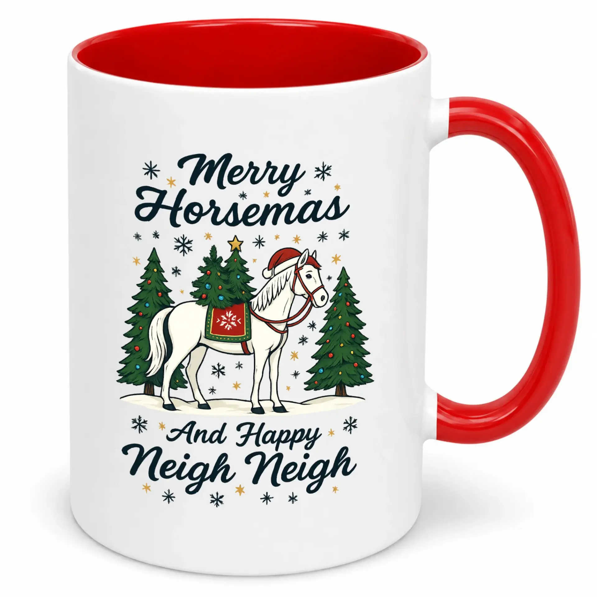 Funny Horse Christmas Coffee Mug, Ceramic Equestrian Holiday Drinkware for Animal Lovers, Festive Gift for Merry Horsemas & Happy Neigh Neigh