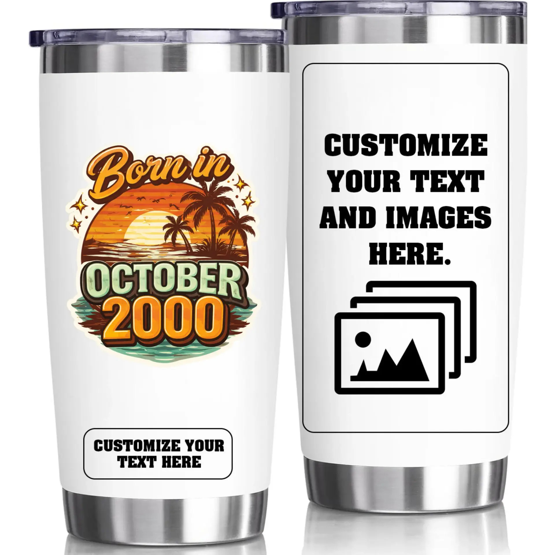 Stainless Steel Tumbler 20oz Vacuum Insulated Travel Cup with Customizable Retro October Birthday Design Concept