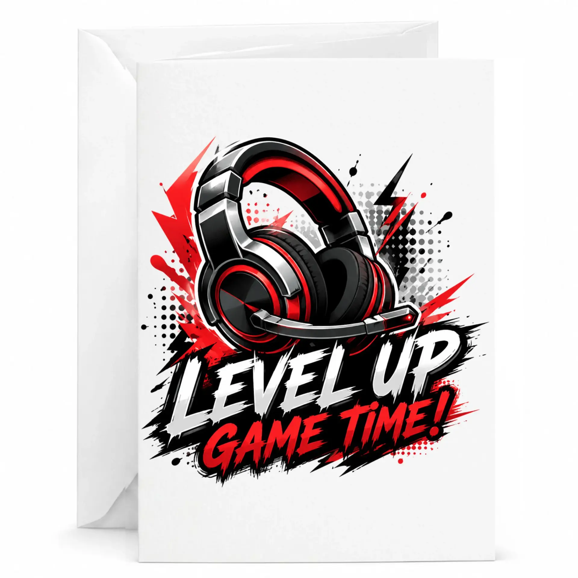 Gaming Greeting Card Level up Game Time Design for Enthusiasts and Players Folded Note Card with White Envelope