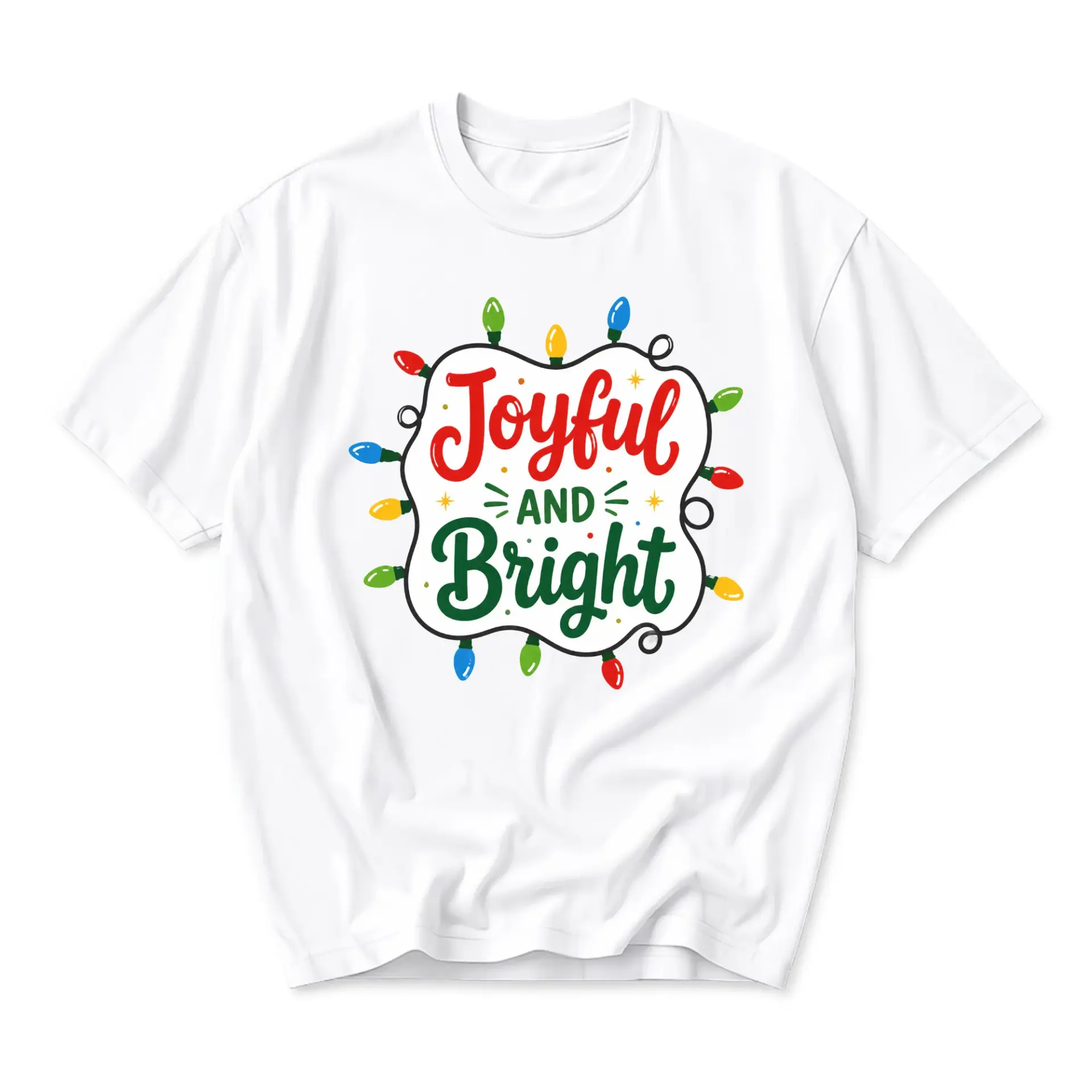 Graphic Tee Joyful and Bright Holiday Lights Print Unisex Crew Neck Shirt