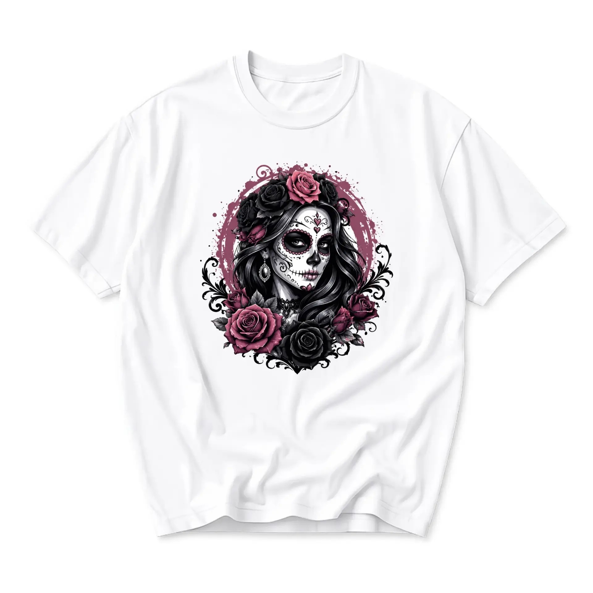 Graphic Tee Sugar Skull Floral Art Unisex Cotton Crew Neck Short Sleeve Shirt for Casual Everyday Fashion Wear