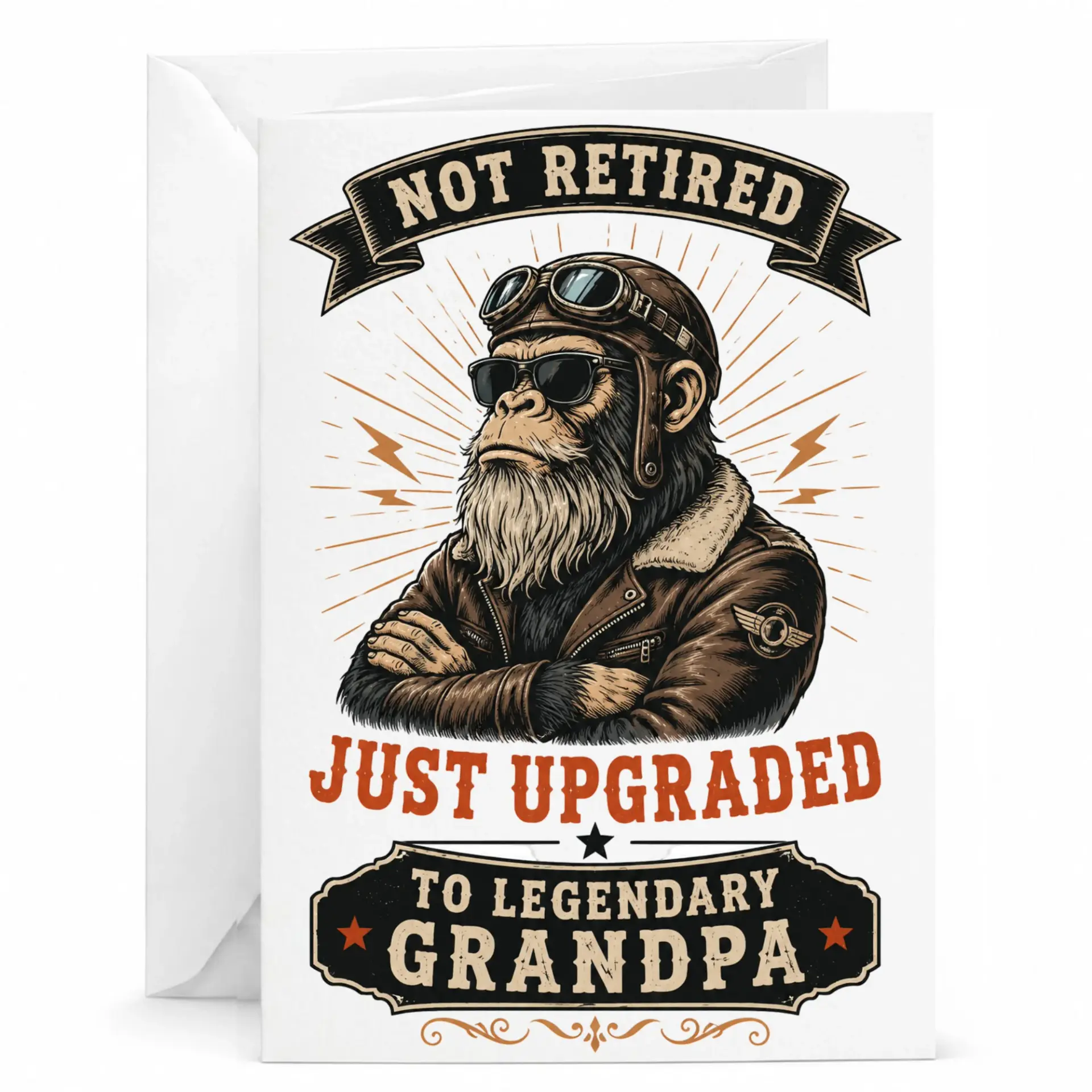 Funny Greeting Card for Grandpa Featuring Cool Monkey Design Retirement or Birthday