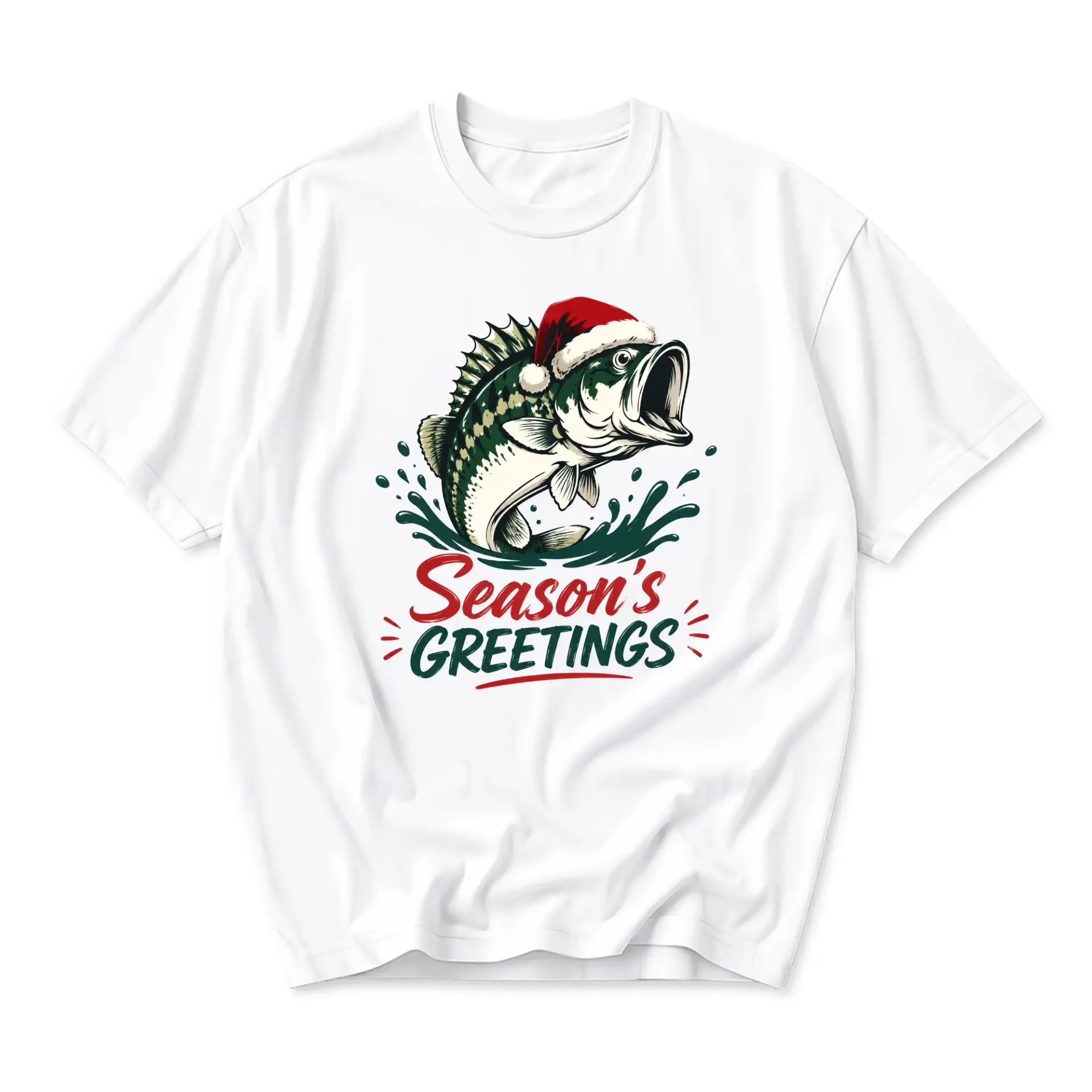 Graphic Tee Season's Greetings Christmas Fishing Unisex T-Shirt Holiday Casual Crew Neck Apparel