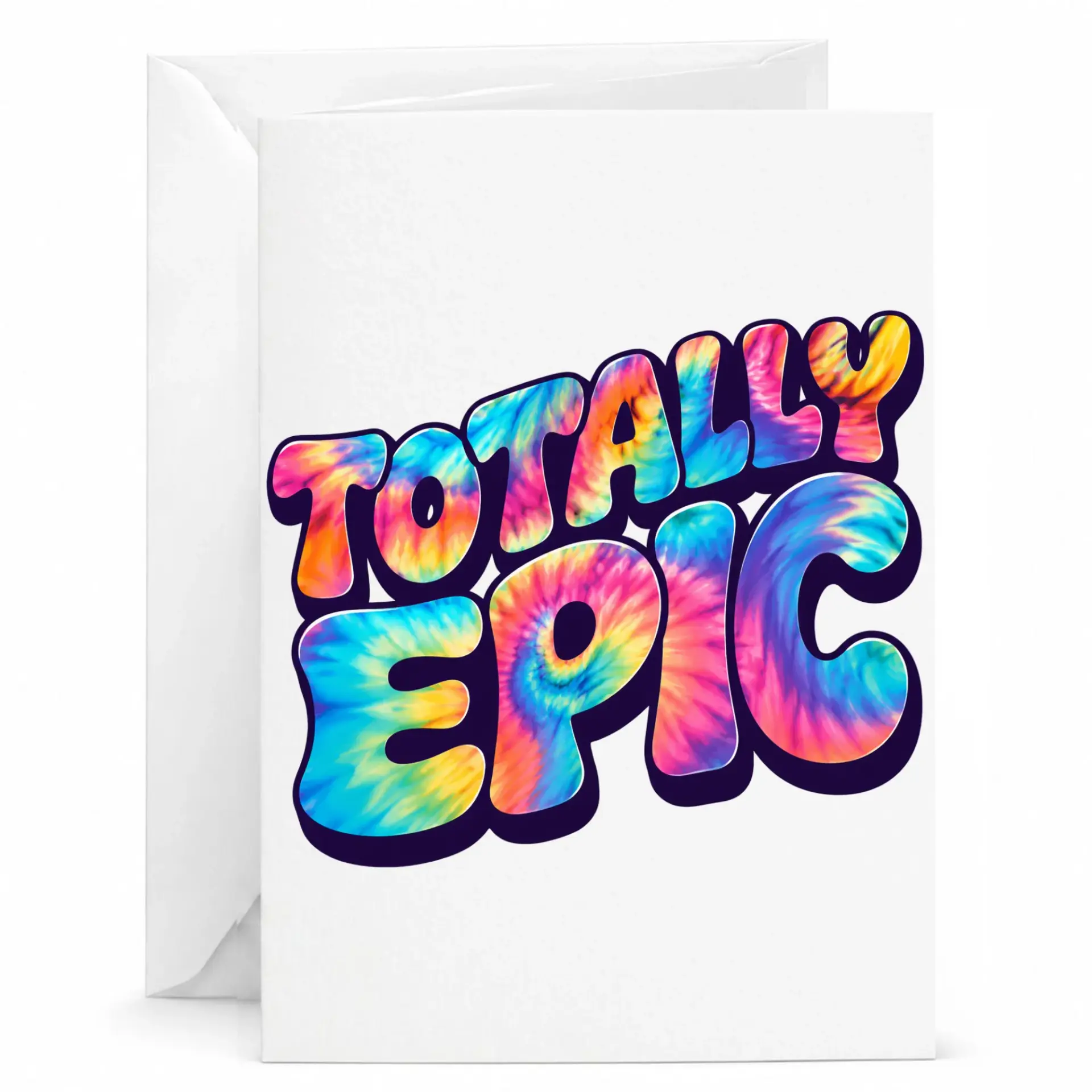 Greeting Card Totally Epic Tie Dye Rainbow Print Funny Bold Graphic Message Card for Any Celebration with Envelope