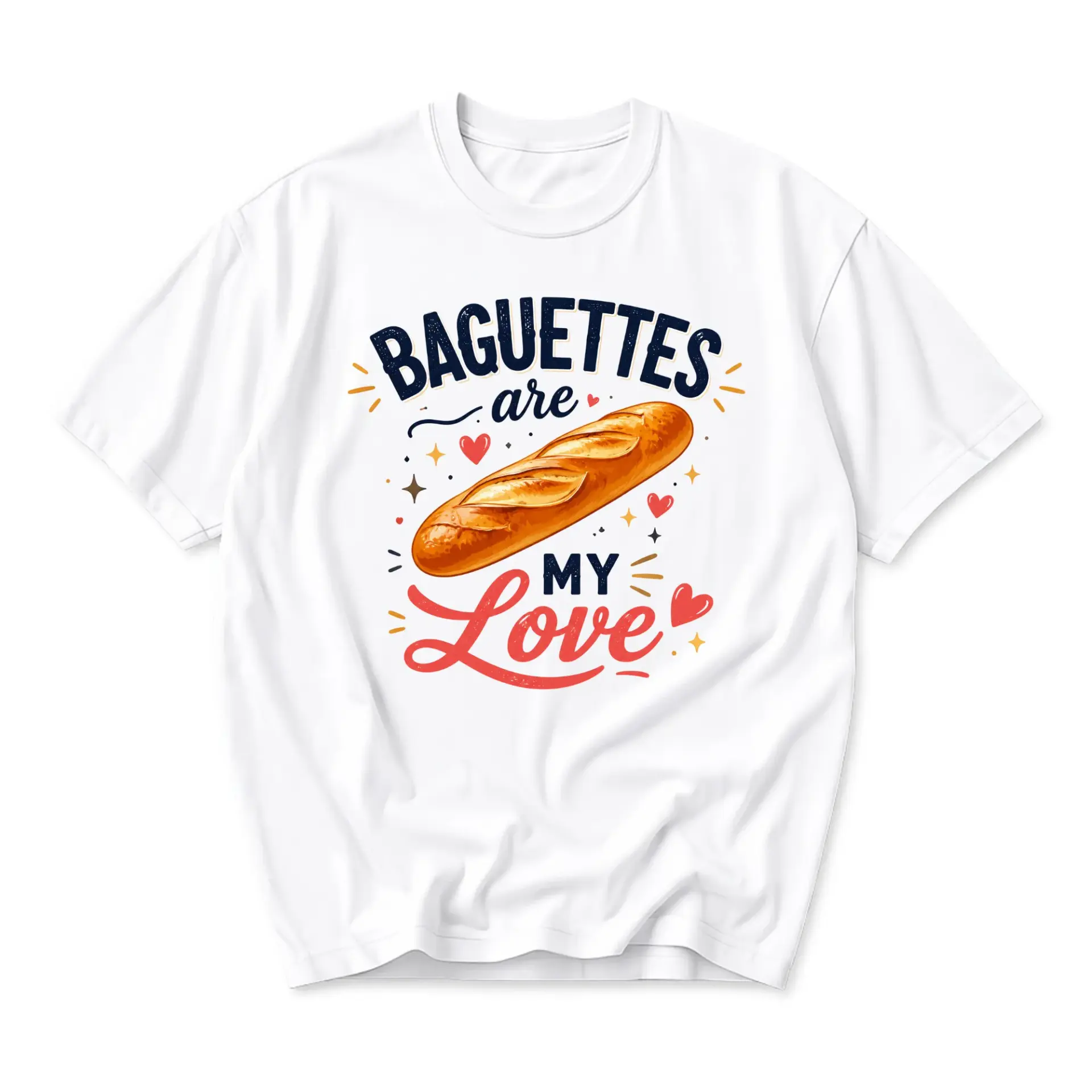 Funny Shirt Baguettes Are My Love Graphic Tee Unisex Casual Apparel for Bread Lovers and Food Enthusiasts White Cotton