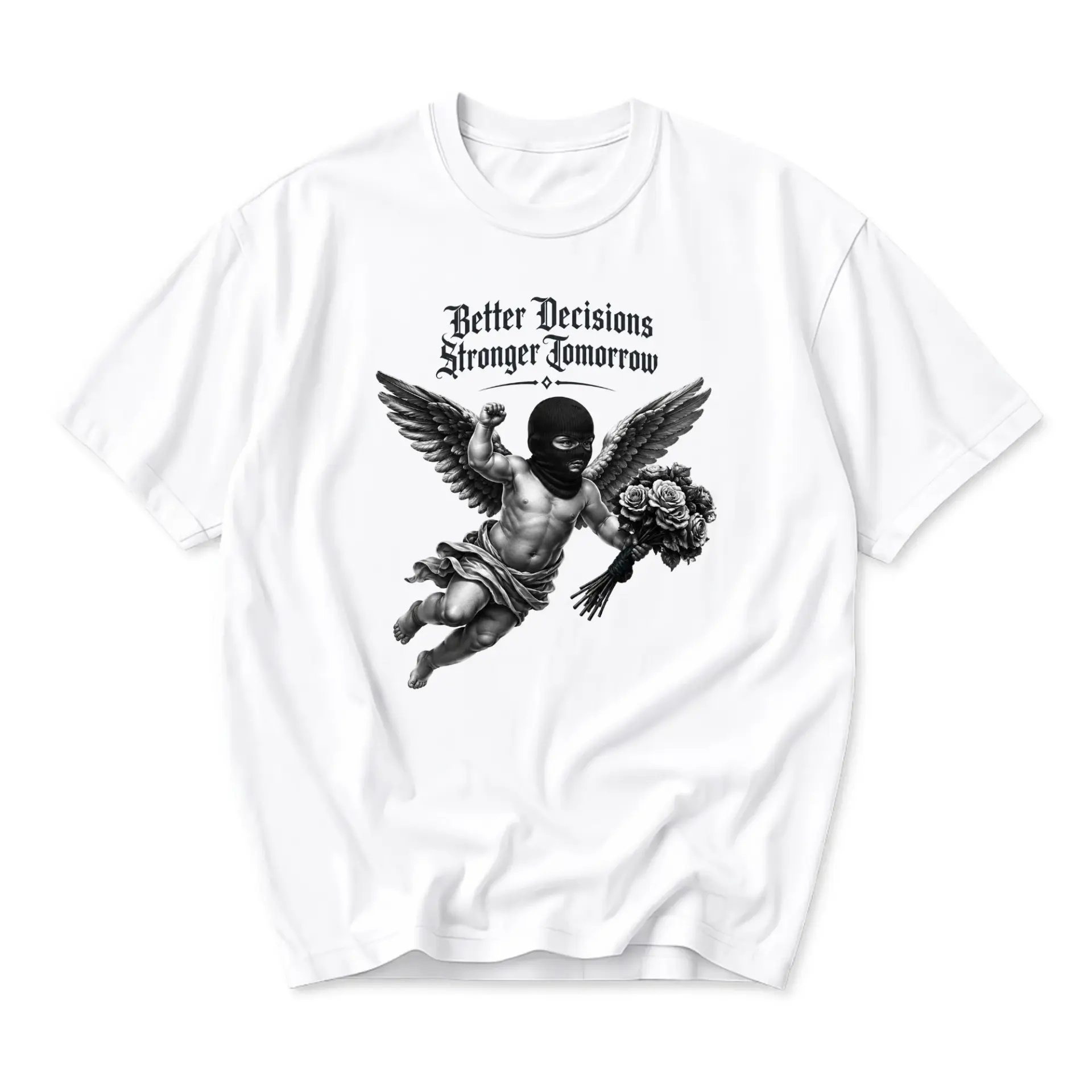 Graphic Tee Unisex Crew Neck T-Shirt with Better Decisions Stronger Tomorrow Angel Illustration Casual Cotton Shirt