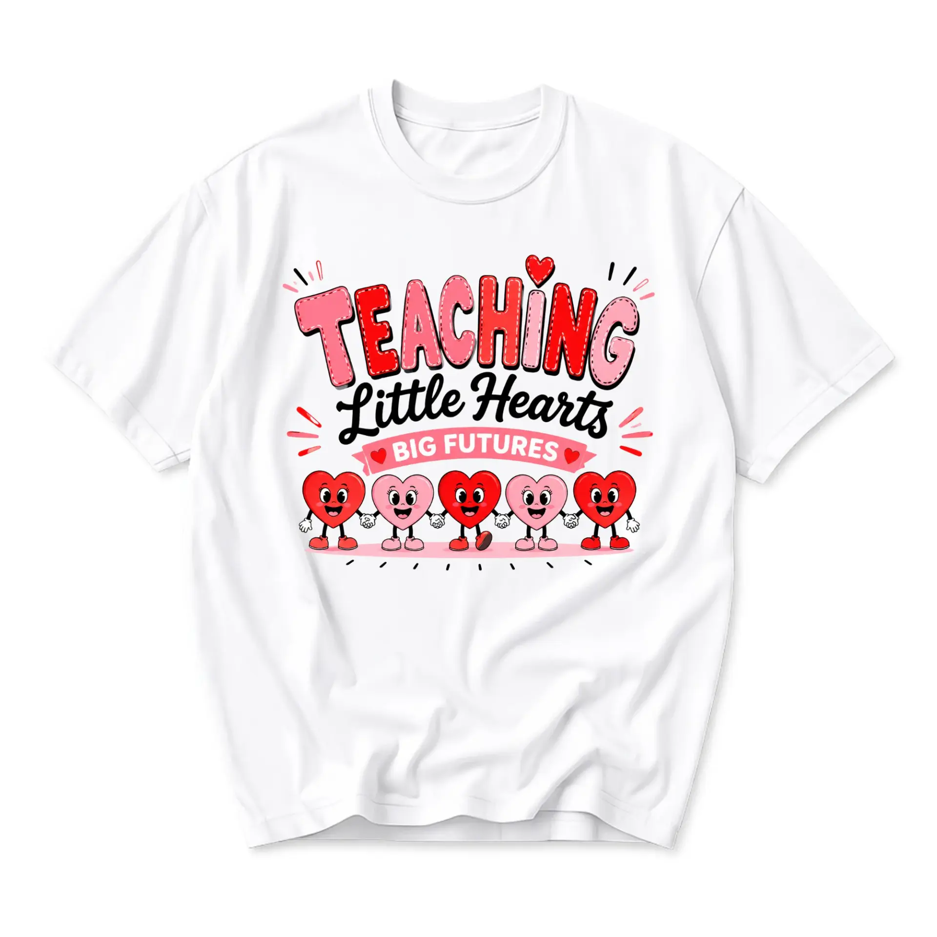 Graphic Tee Teaching Little Hearts Big Futures Shirt Unisex Crew Neck Short Sleeve Cotton Blend Casual Top Apparel