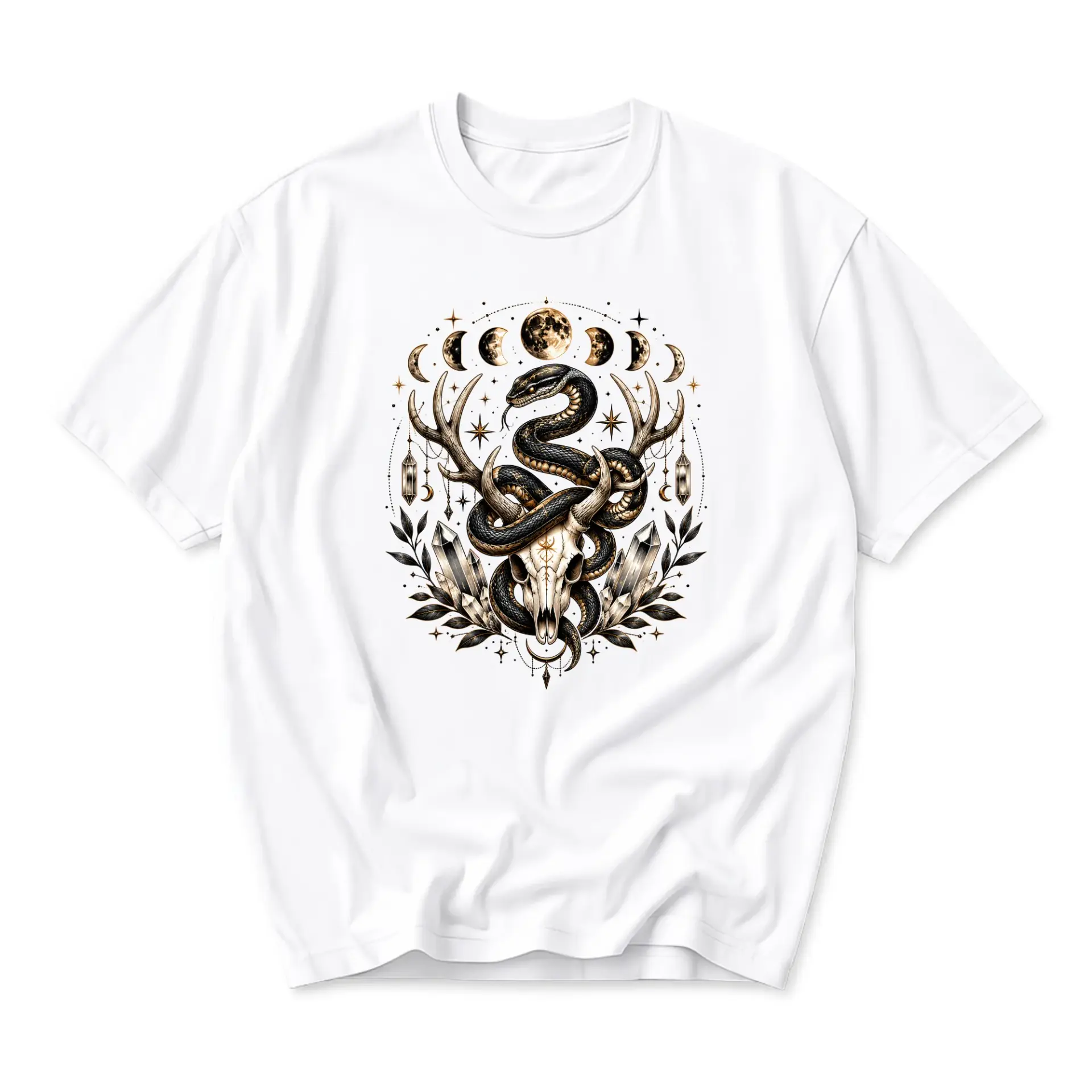 Graphic Tee Celestial Snake Skull Antlers Illustration Unisex Crew Neck Short Sleeve Cotton Blend Casual Top