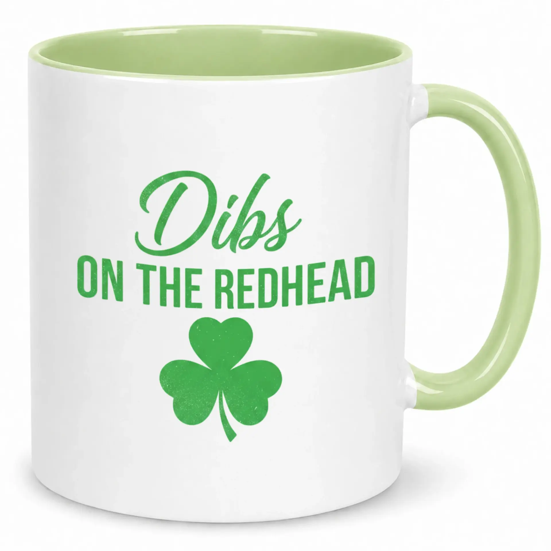Funny Coffee Mug with Dibs on the Redhead Shamrock Design Unique Ceramic Beverage Cup Great Novelty Gift for St. Patrick's Day & Everyday Use