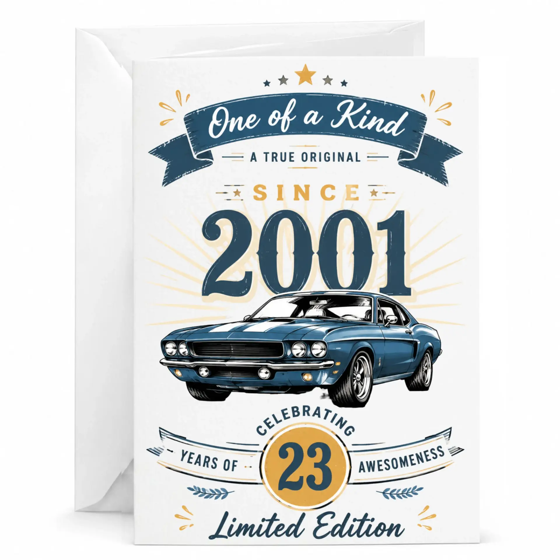 Greeting Card for 23rd Birthday Vintage Muscle Car Design for Car Enthusiasts Milestone Anniversary Celebration