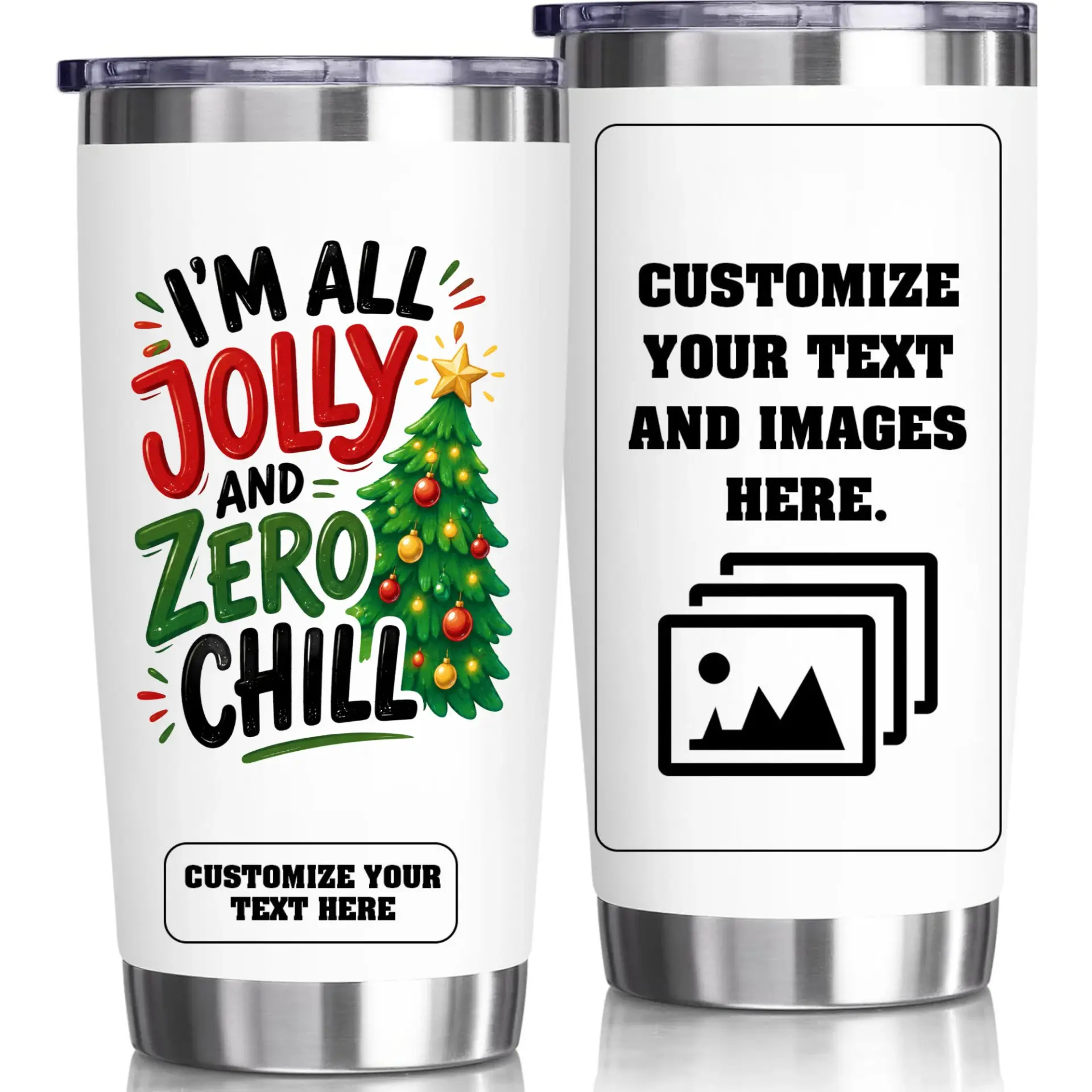 Stainless Steel Tumbler 20oz Insulated Cup Holiday Themed Drinkware with Custom Design and Leak Resistant Lid