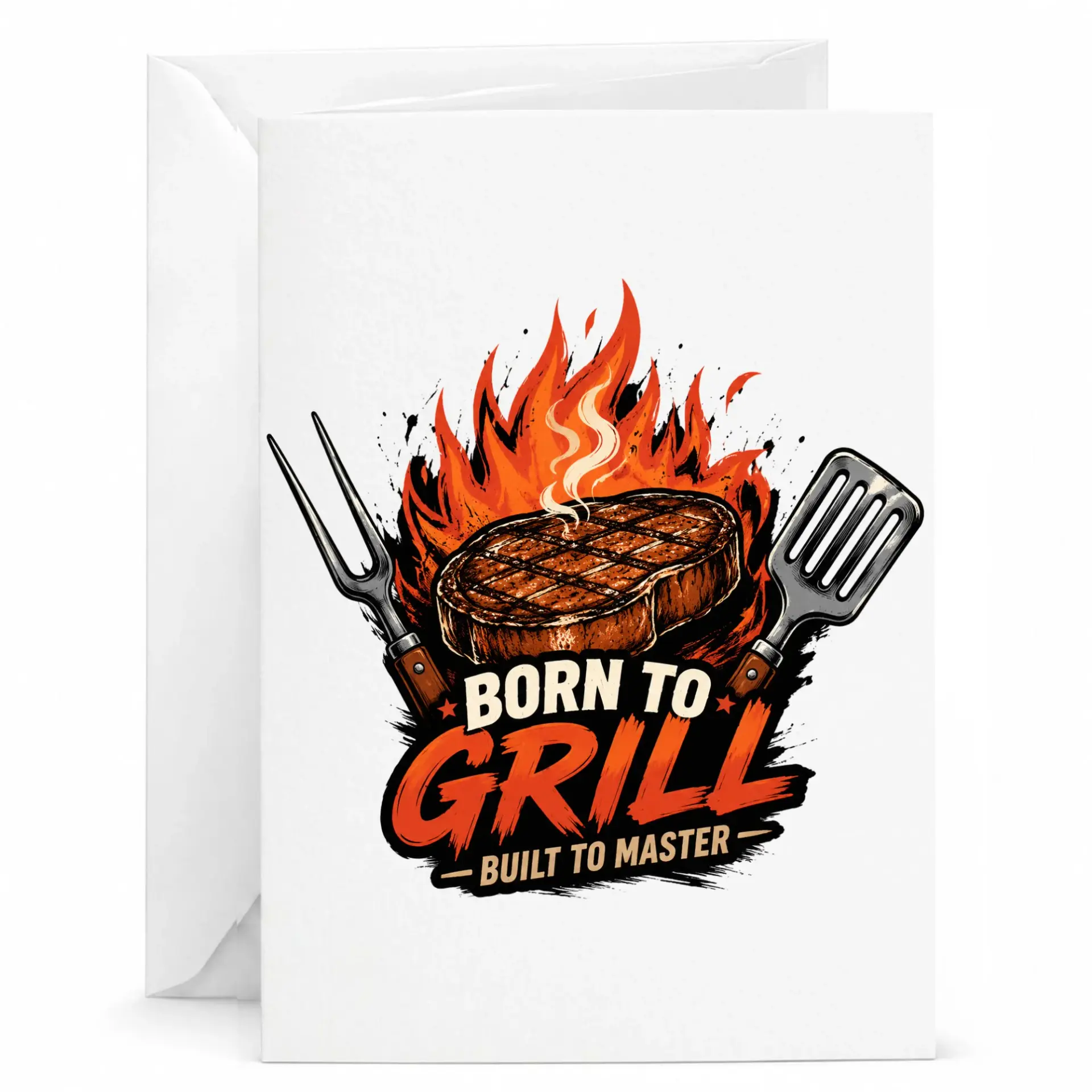 Funny Grill Master Greeting Card Born to Grill Barbecue Theme Bbq Enthusiast Note Card with White Envelope