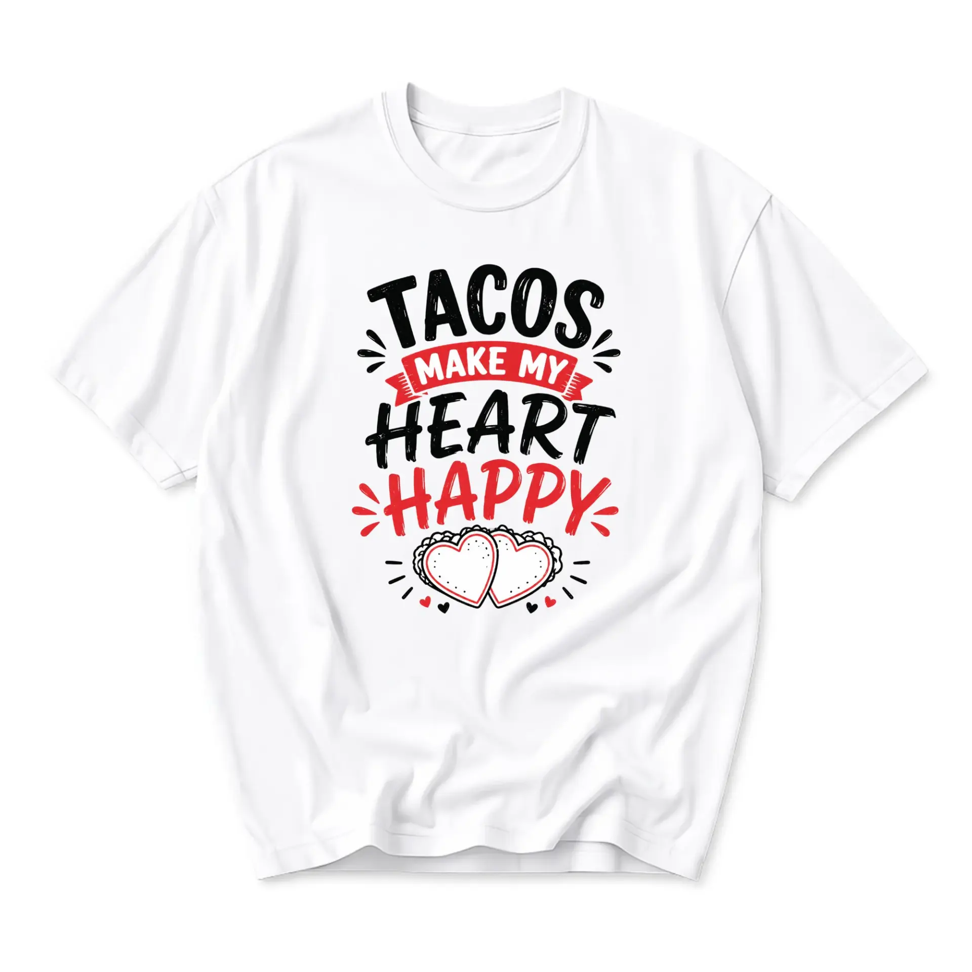 Funny Shirt Tacos Make My Heart Happy Graphic Tee Unisex Casual Crew Neck Comfortable Soft Cotton Blend Apparel