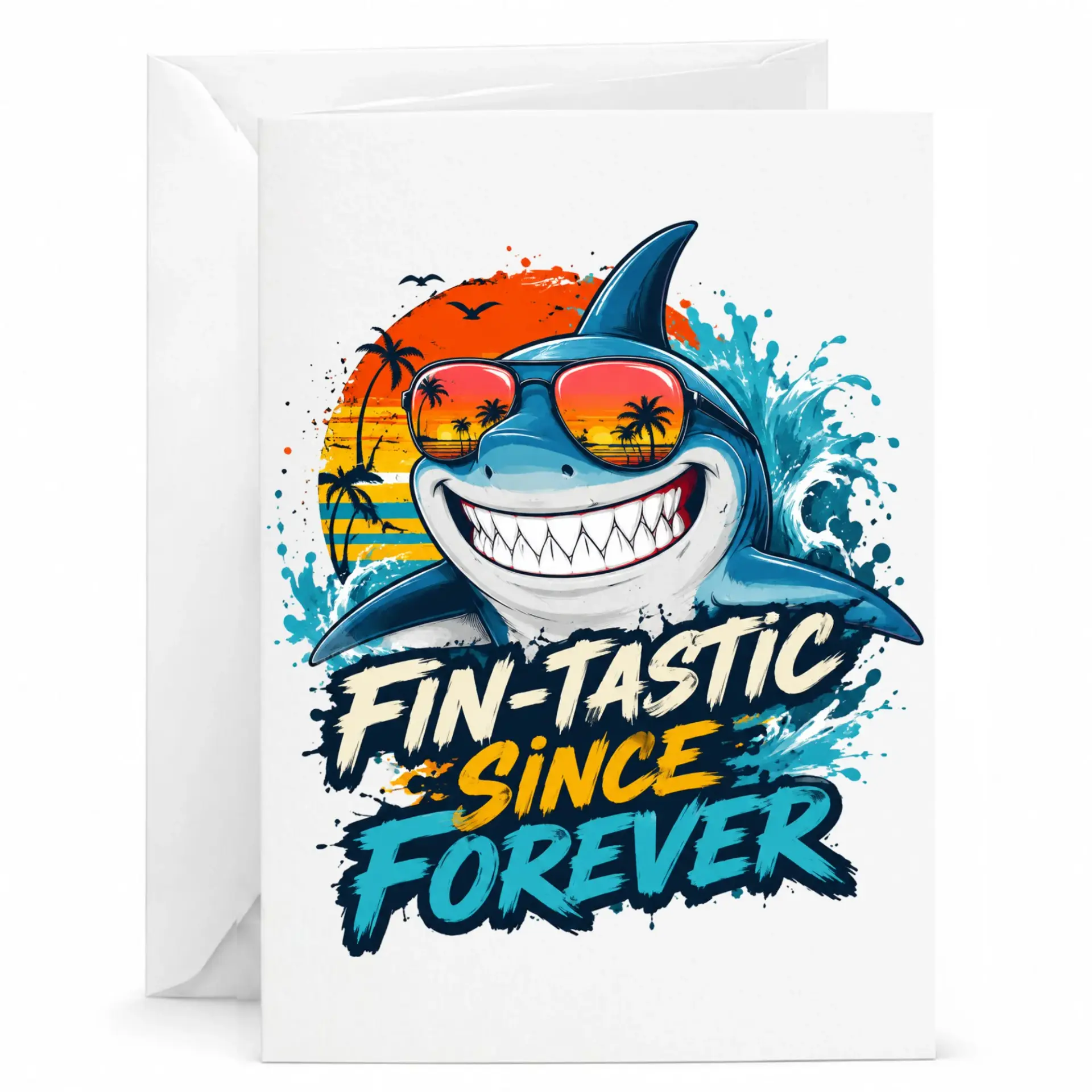 Funny Greeting Card Fin-Tastic Since Forever Shark Design Birthday Card with Matching White Envelope for Any Occasion