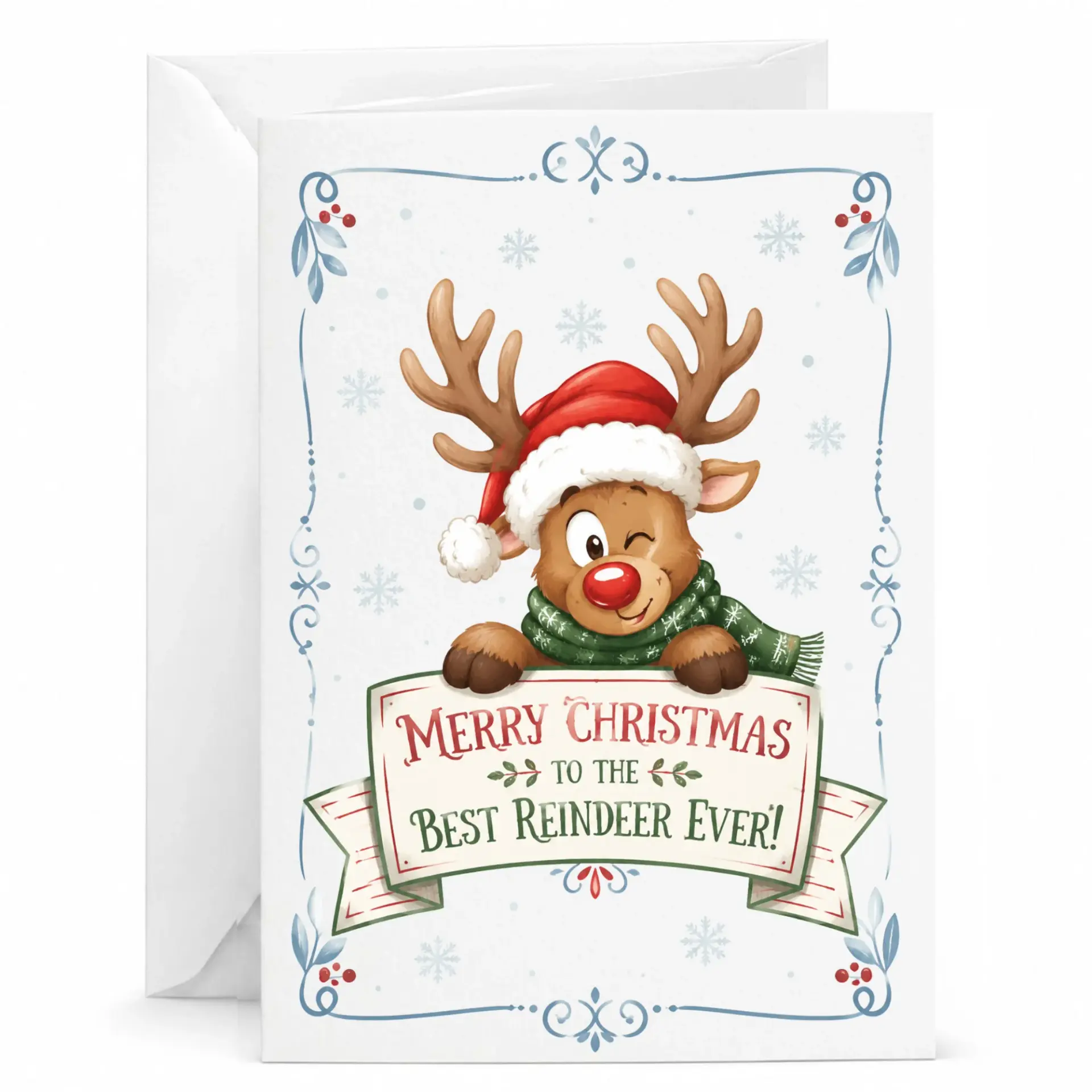 Greeting Card Merry Christmas to the Best Reindeer Ever Funny Holiday Stationery with White Envelope 5x7 Inches