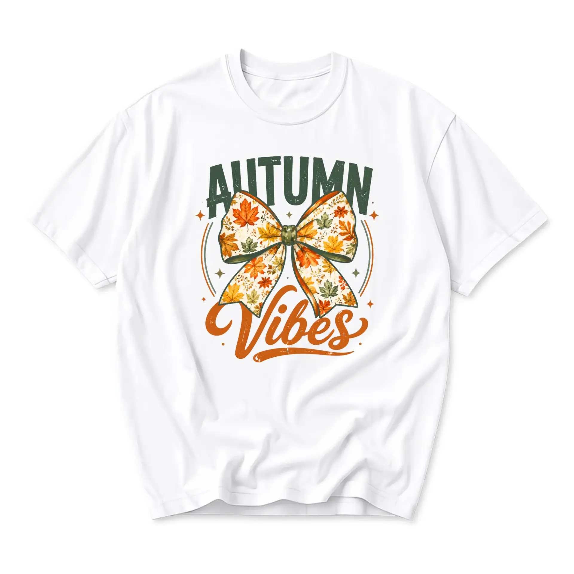 T-shirt Autumn Vibes Graphic Tee White Cotton Casual Fall Season Seasonal Leaf Motif Apparel for Comfortable Daily Wear