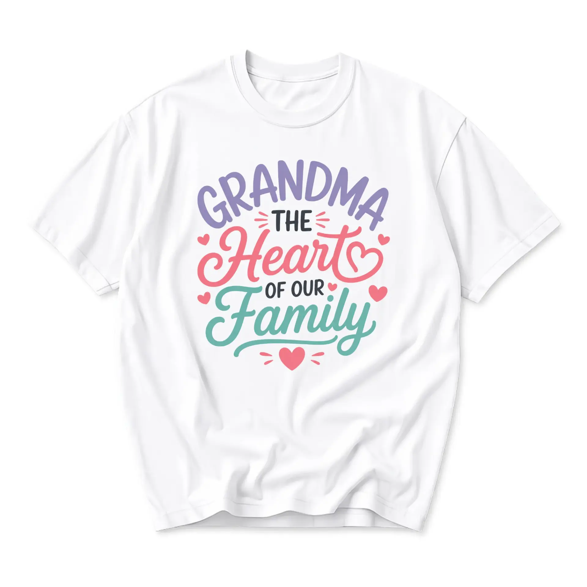 Graphic Tee Grandma the Heart of Our Family Shirt Unisex Crew Neck Short Sleeve Casual Cotton Apparel for Everyday Wear