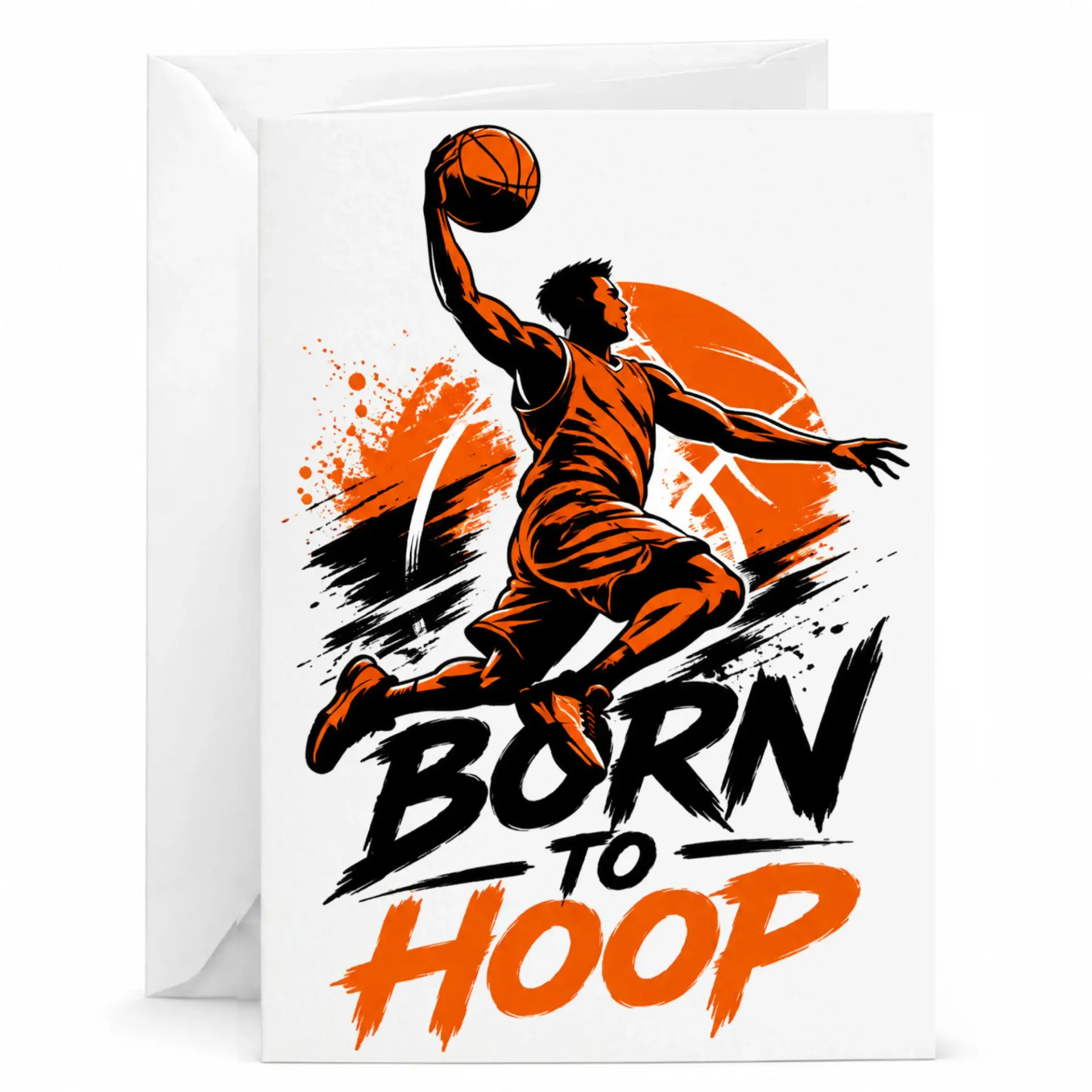 Born to Hoop Basketball Greeting Card, Athletic Sports Theme Stationery for Basketball Enthusiasts and Fans