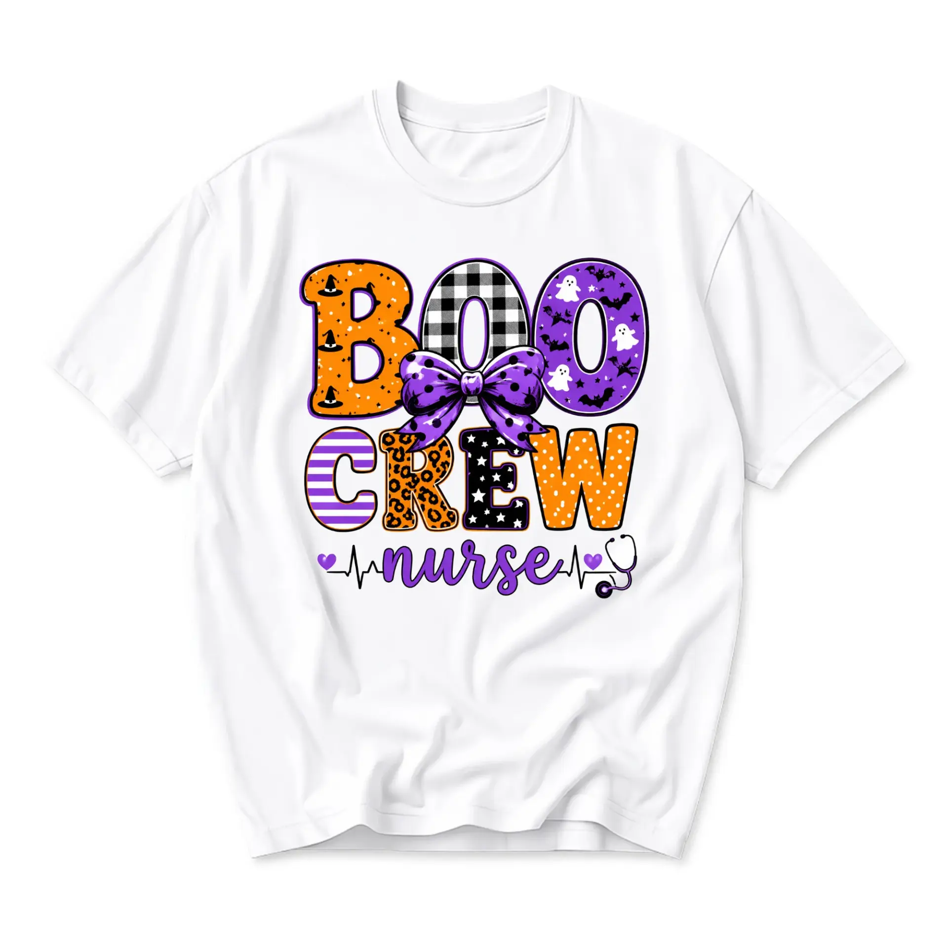 Graphic Tee Boo Crew Nurse Shirt Halloween Medical Professional Short Sleeve Unisex Crew Neck Apparel for Everyday Wear