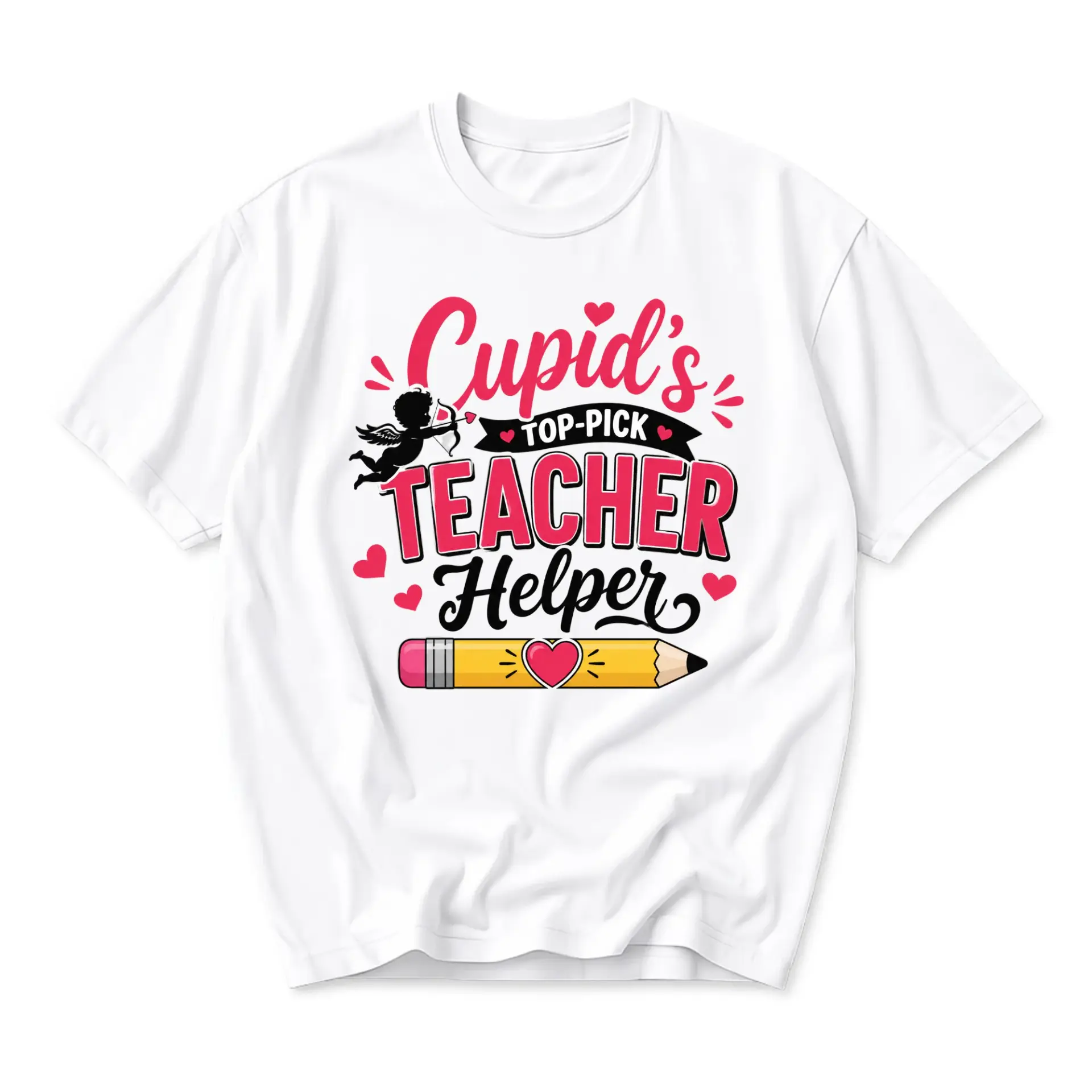 Funny Shirt Cupid's Top-Pick Teacher Helper Graphic Tee Unisex Casual Apparel for Everyday Wear and Gift Giving Occasions