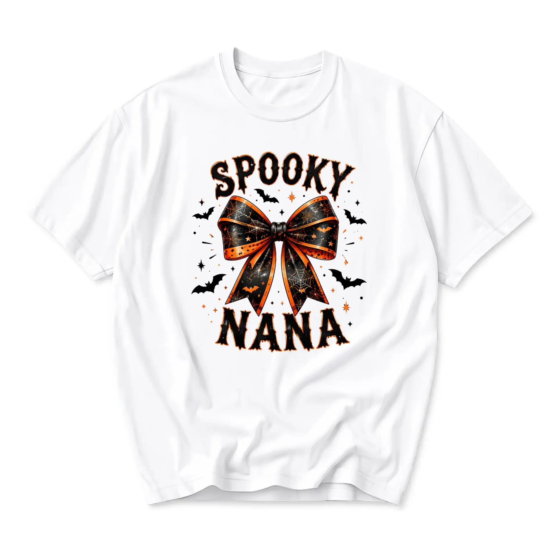 Funny Shirt Spooky Nana Halloween Graphic Tee Bow Tie Print Autumn Seasonal Apparel Comfortable Unisex Crew Neck Top