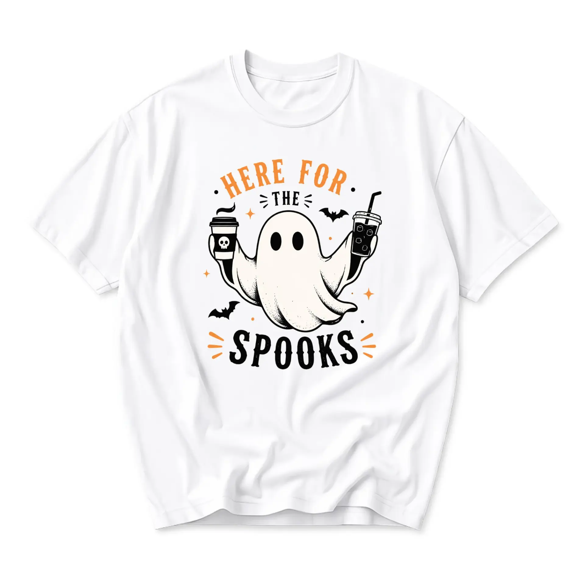 Funny Shirt Here for the Spooks Ghost Graphic Tee Seasonal Casual Cotton Unisex Crew Neck Holiday Fall Fashion Apparel