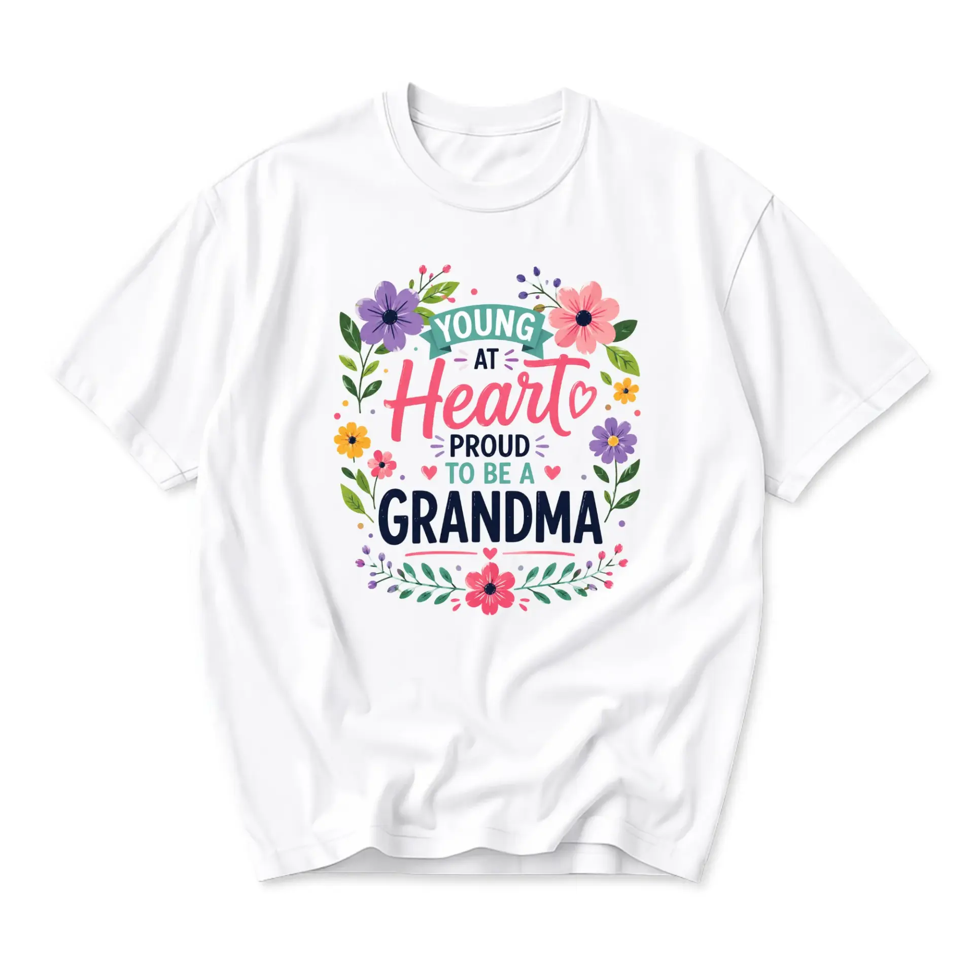 Graphic Tee Proud to Be a Grandma Shirt Floral Illustration Casual Unisex Short Sleeve Crew Neck