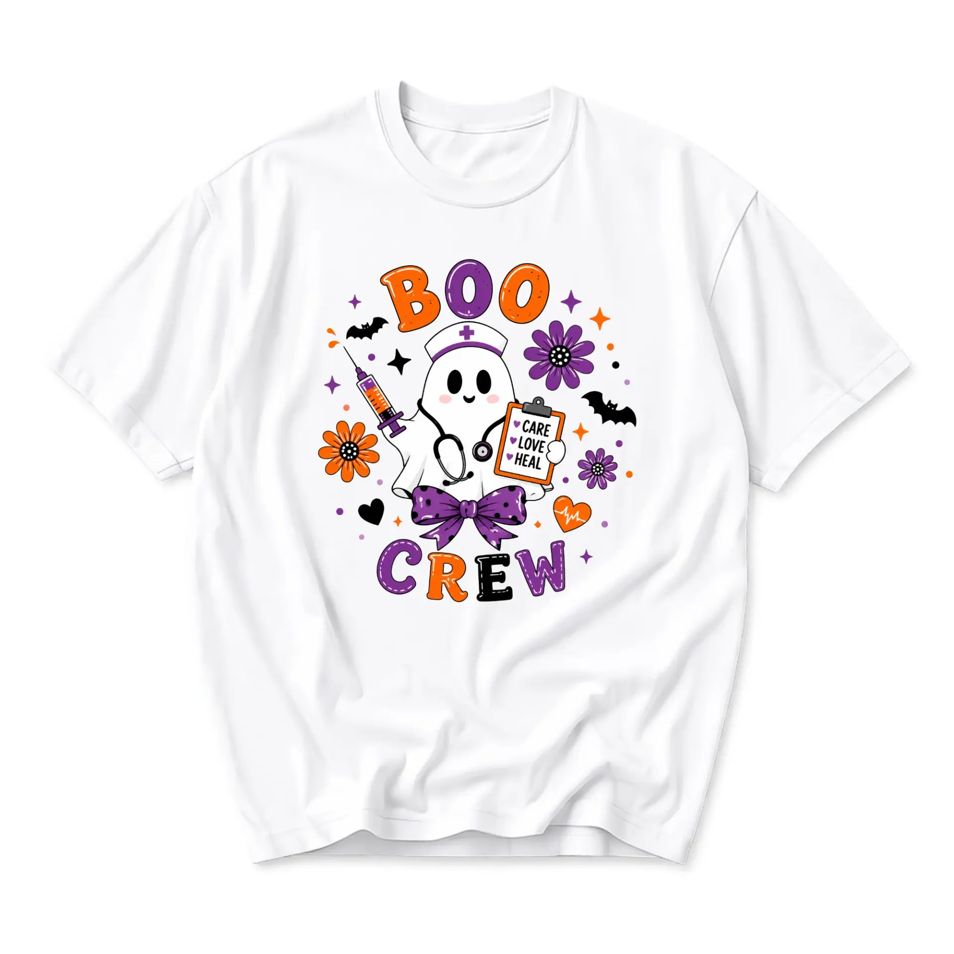 Funny Shirt Boo Crew Ghost Nurse Graphic Tee Seasonal Medical Professional Spooky Halloween Gift Unisex Crew Neck Top