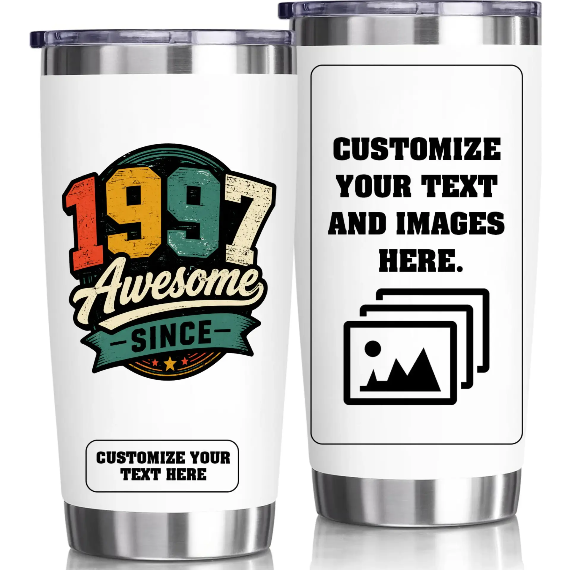 Stainless Steel Tumbler 20oz Personalized Birthday Gift Awesome Since 1997 Retro Style Insulated Travel Cup Drinkware