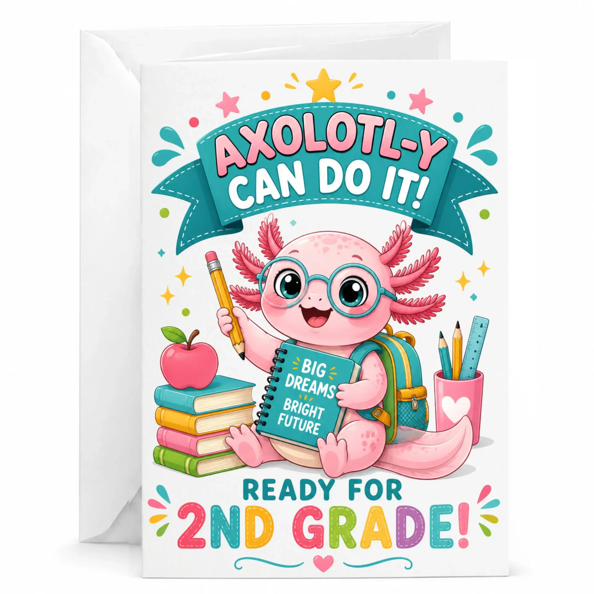 Funny Axolotl Greeting Card for Achievement and Encouragement with Matching White Envelope