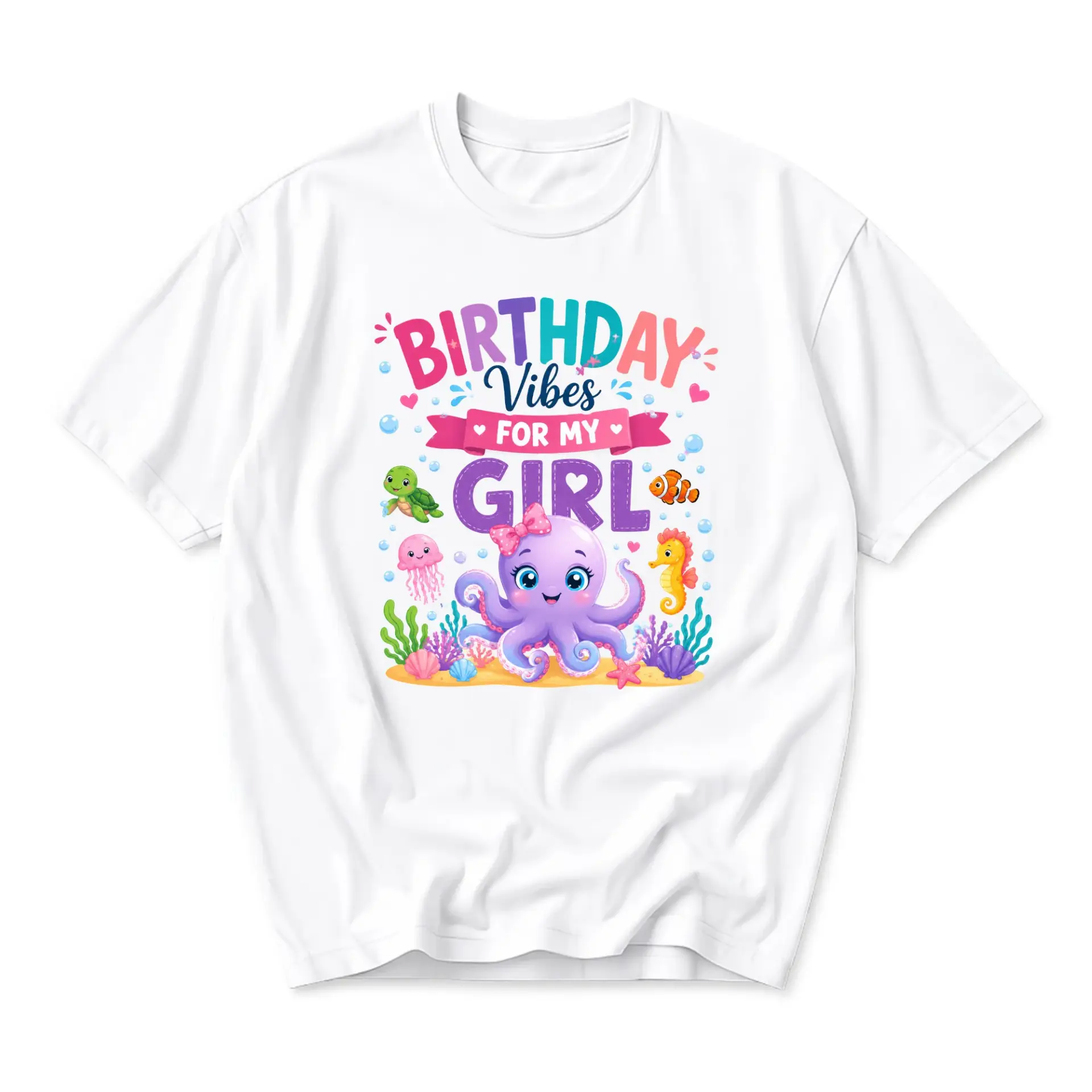 Graphic Tee Birthday for My Girl Sea Life Illustration Unisex Casual Crew