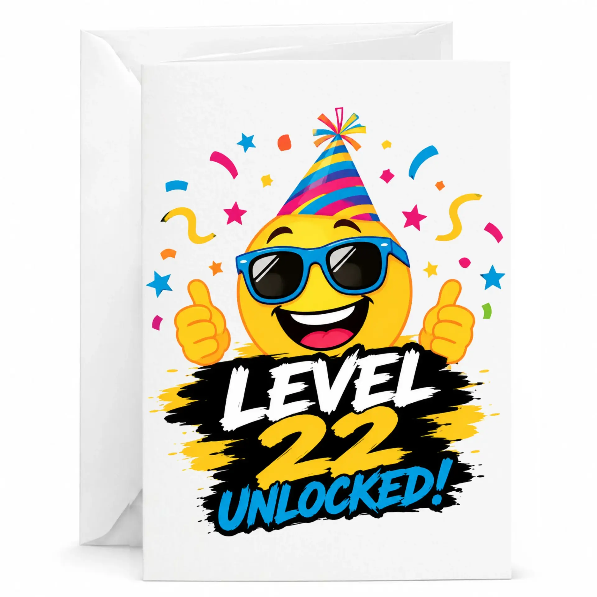 Birthday Card Level 22 Unlocked Funny Gaming Style Celebration Greeting Card with Envelope for Milestone Birthday