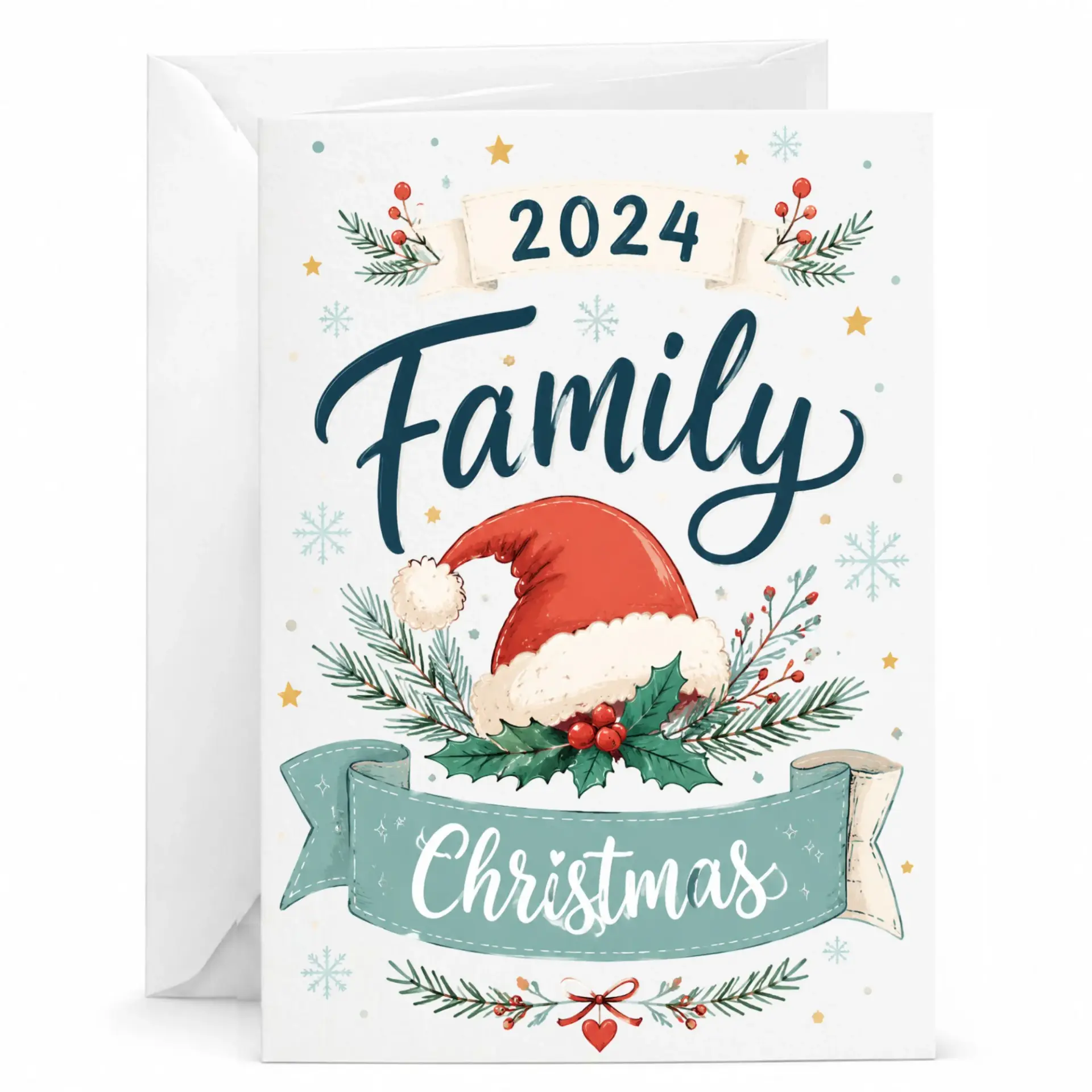 Greeting Card Family Christmas 2024 Decorative Seasonal Holiday Stationery for Friends and Family Members