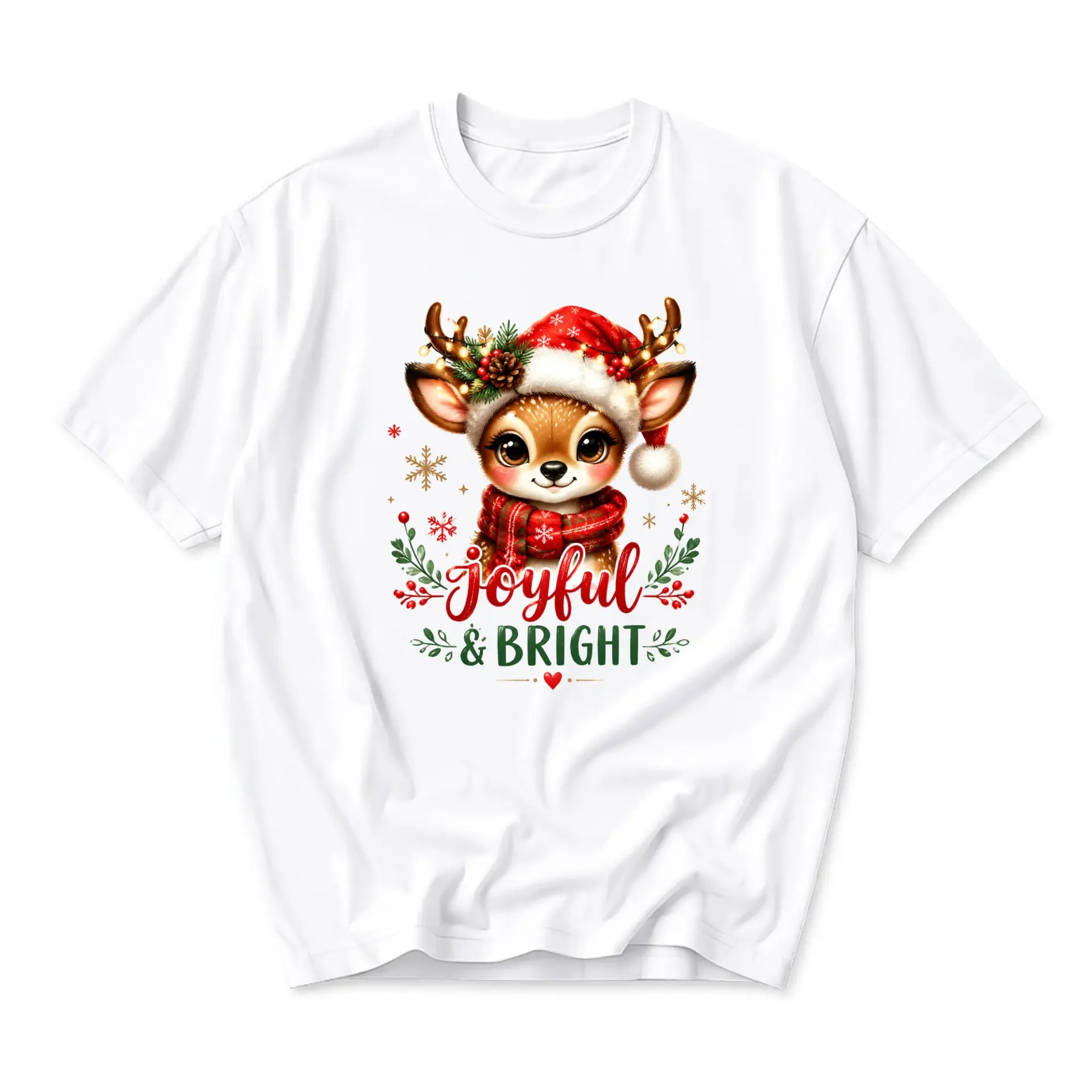 Graphic Tee Joyful and Bright Christmas Deer Unisex Crew Neck Shirt for Seasonal Holiday Festive Casual Everyday Wear