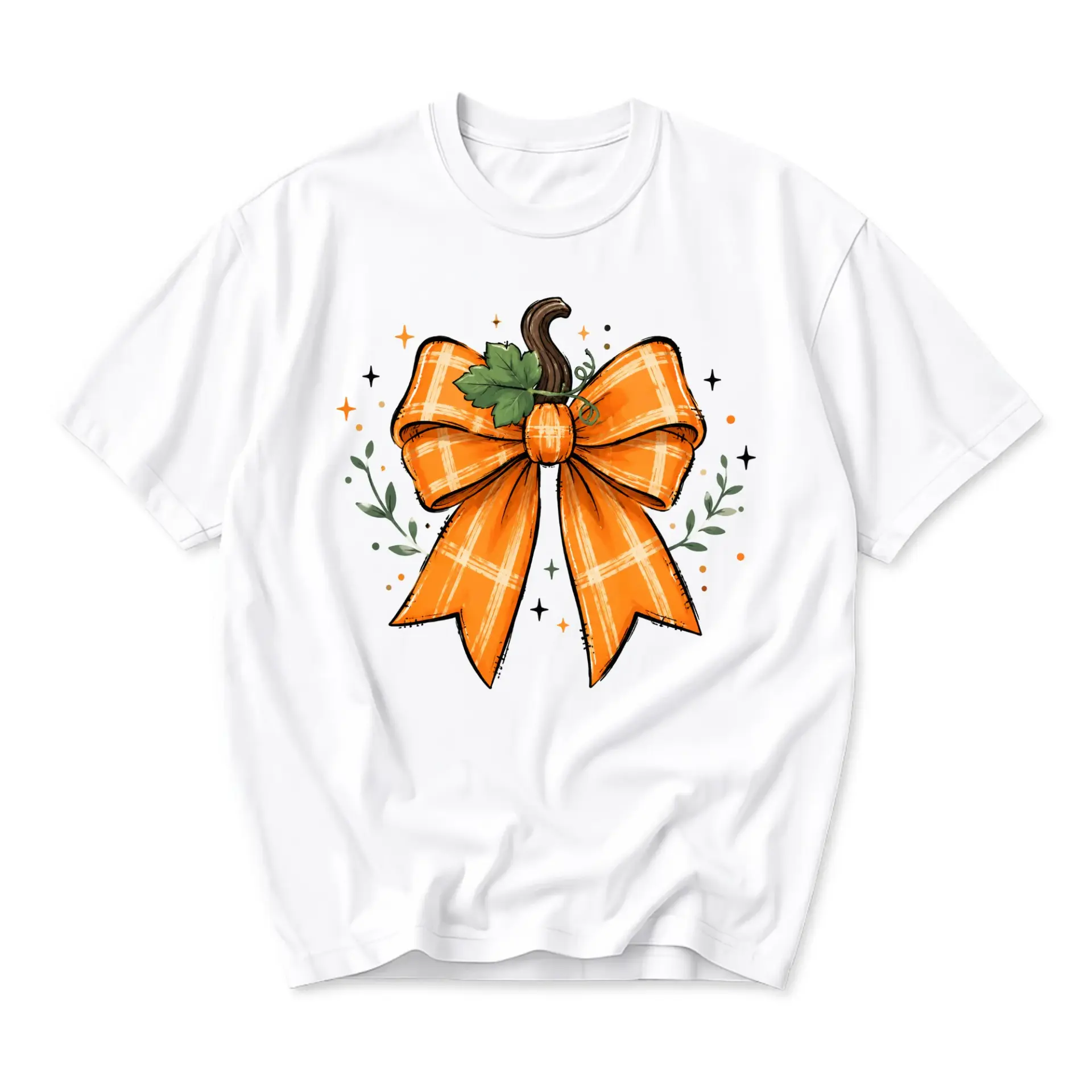 Graphic Tee Pumpkin Bow Fall Shirt Unisex Seasonal Aesthetic Printed Top for Casual Autumn Fashion and Everyday Wear
