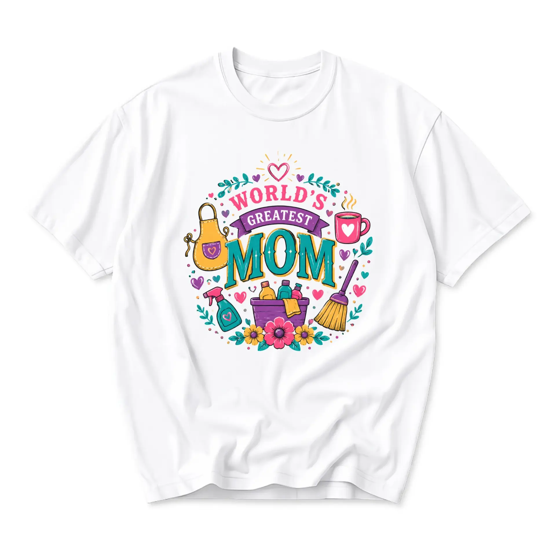Graphic Tee Worlds Greatest Mom Print Casual Unisex Crew Neck Cotton Blend T-Shirt for Everyday Style and Comfort