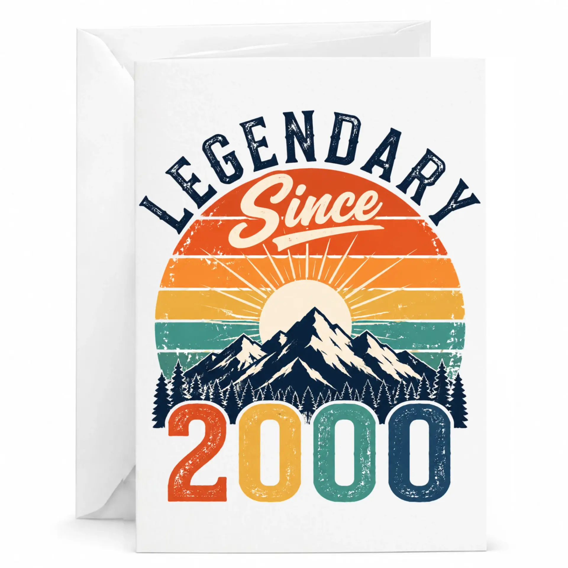 Birthday Card Legendary Since 2000 Vintage Sunset Mountain Design Funny Retro Milestone Greeting Card for Milestone Year