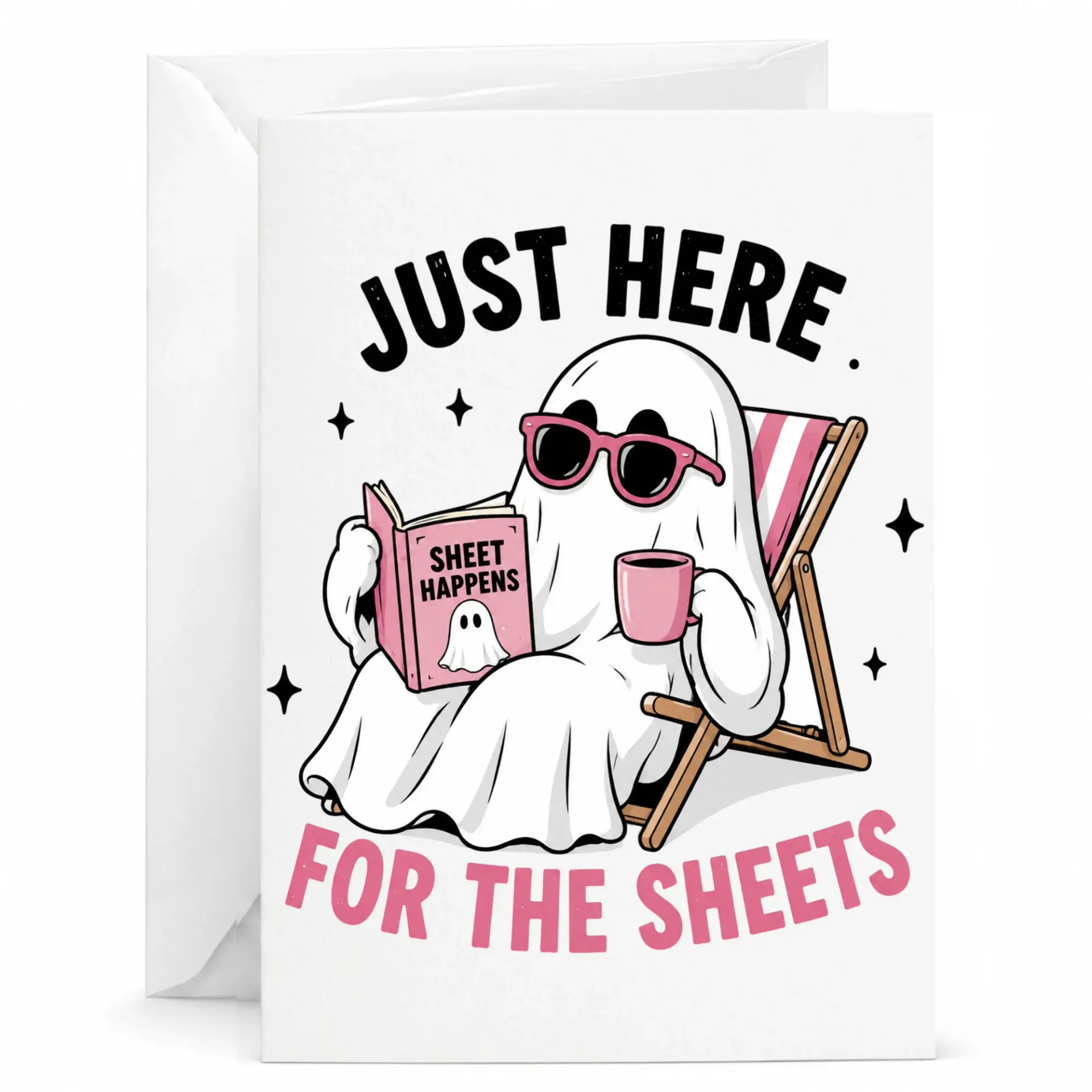 Funny Reading Book Greeting Card Just Here for the Sheets Pun Illustration Stationery Friends and Family