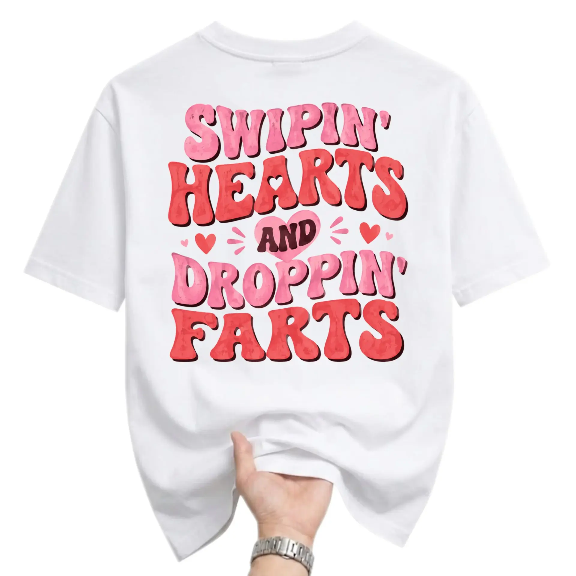 Funny Shirt Swipin Hearts and Droppin Farts Graphic Tee Retro Aesthetic Casual Crew Neck Unisex Cotton Blend Top