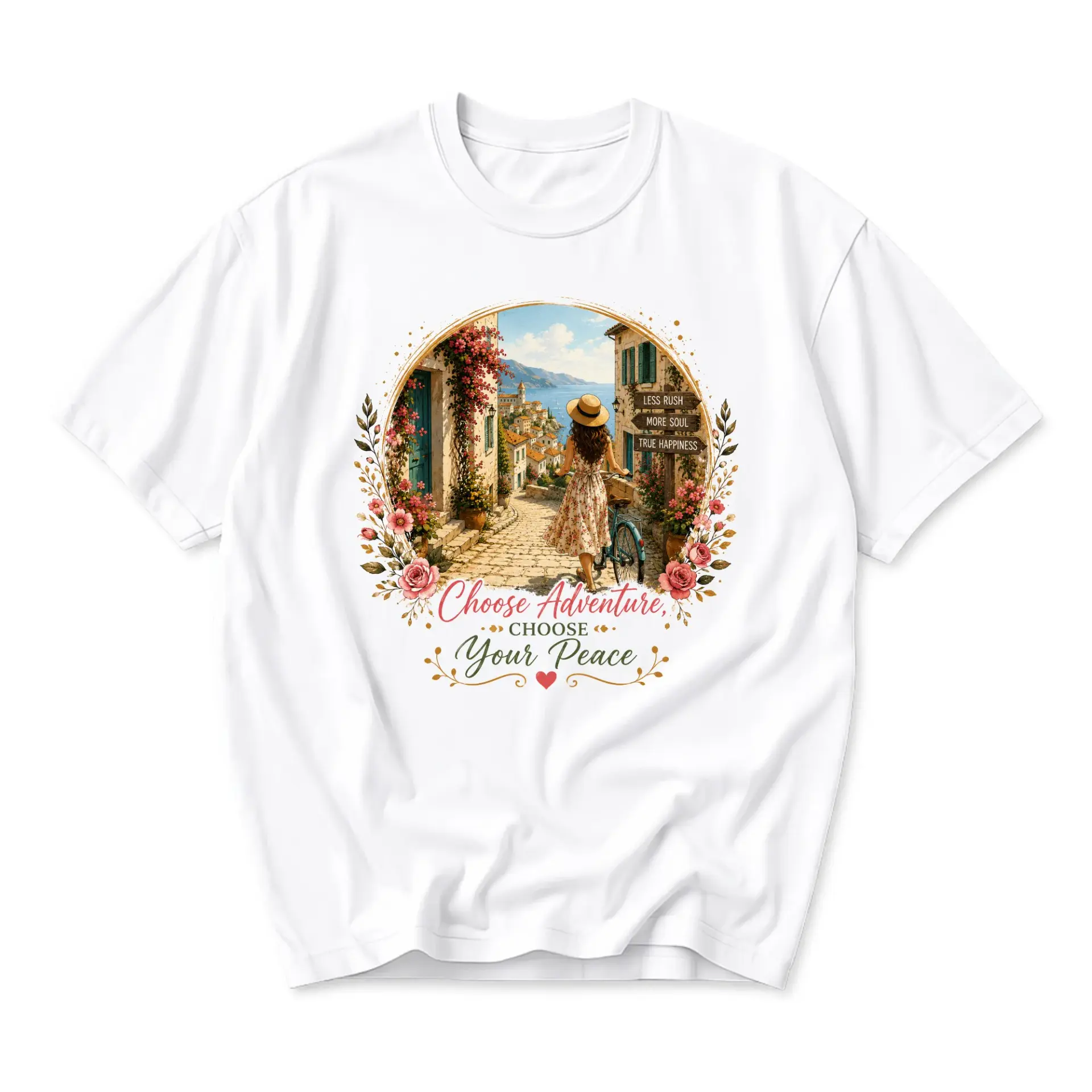 Graphic Tee Choose Adventure Choose Your Peace Floral Coastal Village Unisex Crew Neck Short Sleeve Casual Shirt