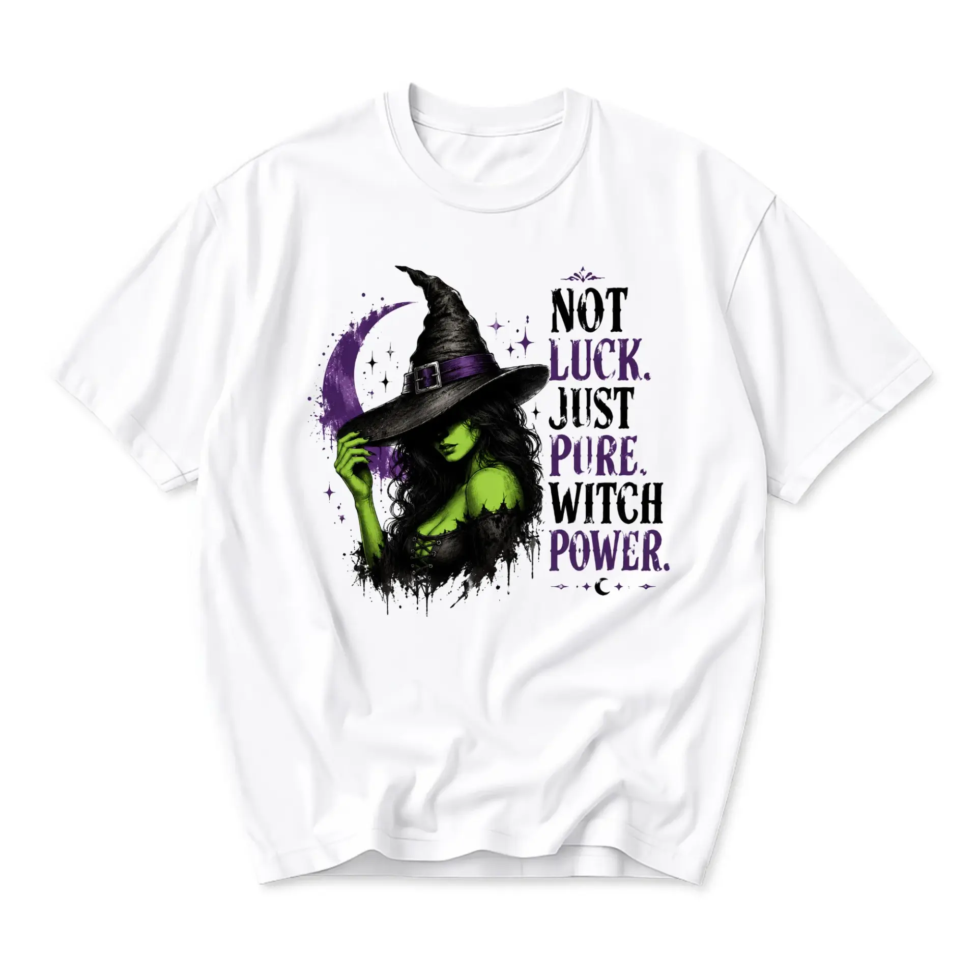 Graphic Tee Not Luck Just Pure Witch Power Funny Shirt for Women and Men Casual Cotton Crew Neck Short Sleeve Top